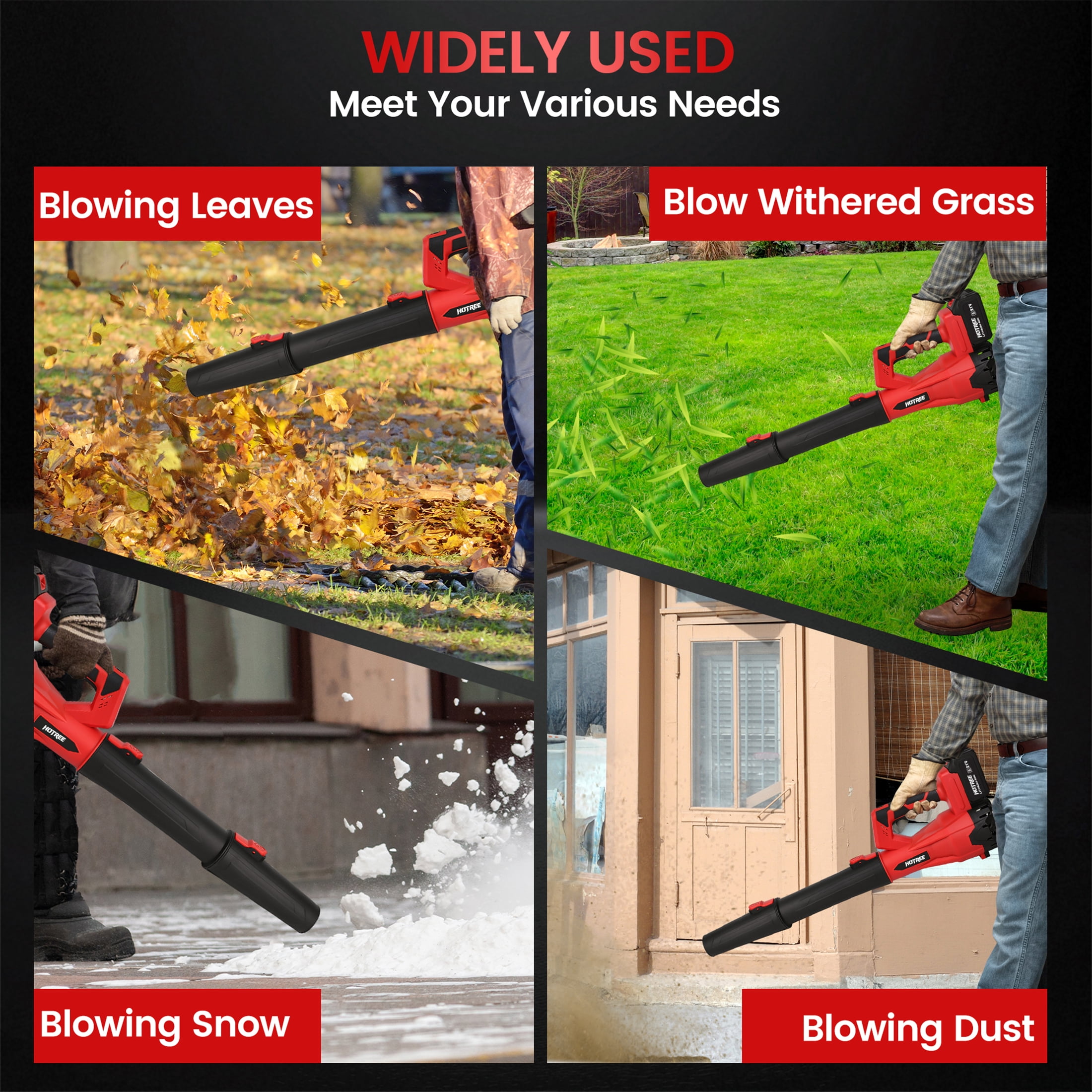 HOTREE Cordless Electric Leaf Blower, 480CFM 160MPH, 6 Speed Settings with 2 Batteries (Black, 2-Battery Kit) gnrsl