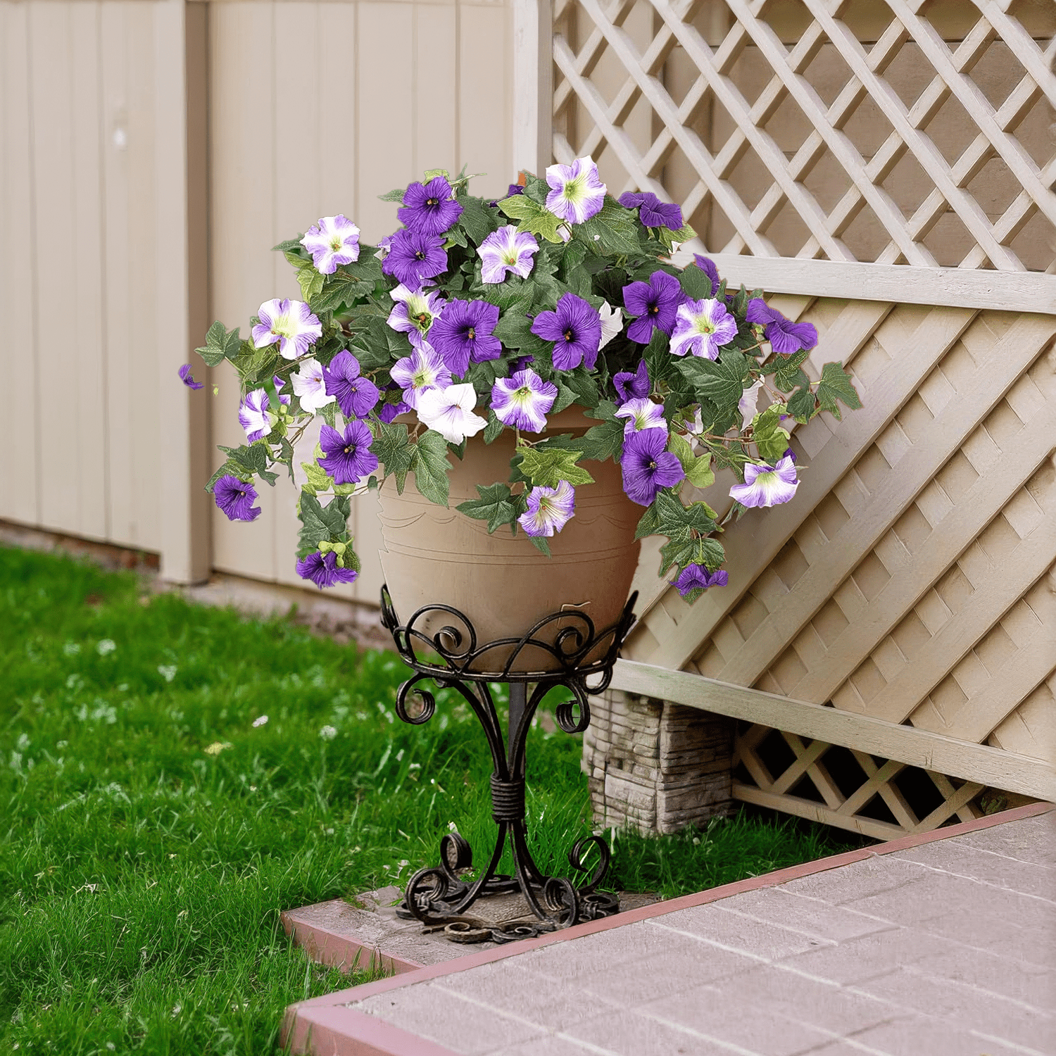 Inadays Artificial Petunia Flowers UV Resistant Faux Plants for Indoor and Outdoor Decor (Purple, 2 Pack, 24 in x 21 in) 4zlji