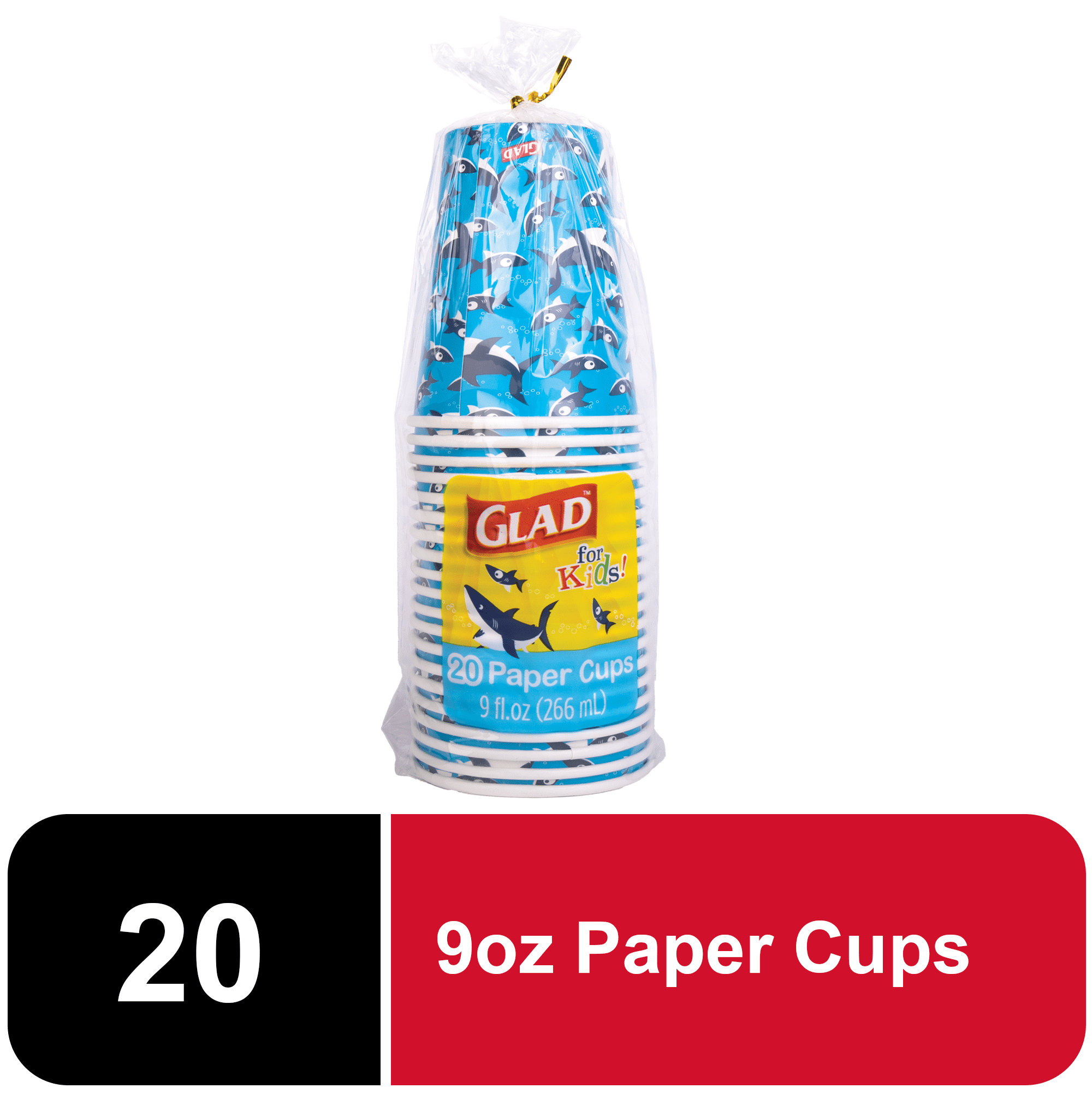 Glad Kids Sharks Disposable Party Supplies Set (20 Plates, 20 Cups, 20 Bowls) 12nut