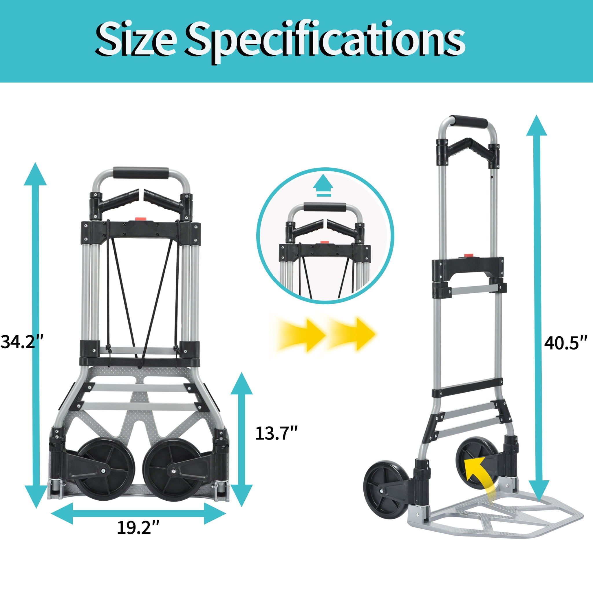 Takira Folding Hand Truck, Portable Aluminum 2-Wheel Dolly with Rotatable Handle (Black, 400 lb) akh65