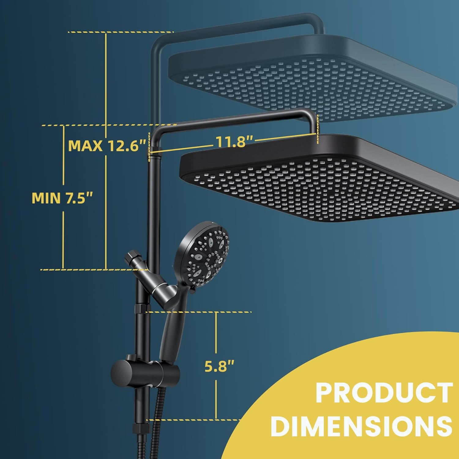 ROSYNEY 15 in Rainfall Shower Head with Handheld Combo, 8-Setting Sprayer, Adjustable Extension Arm (Matte Black, 15 in) gljoq