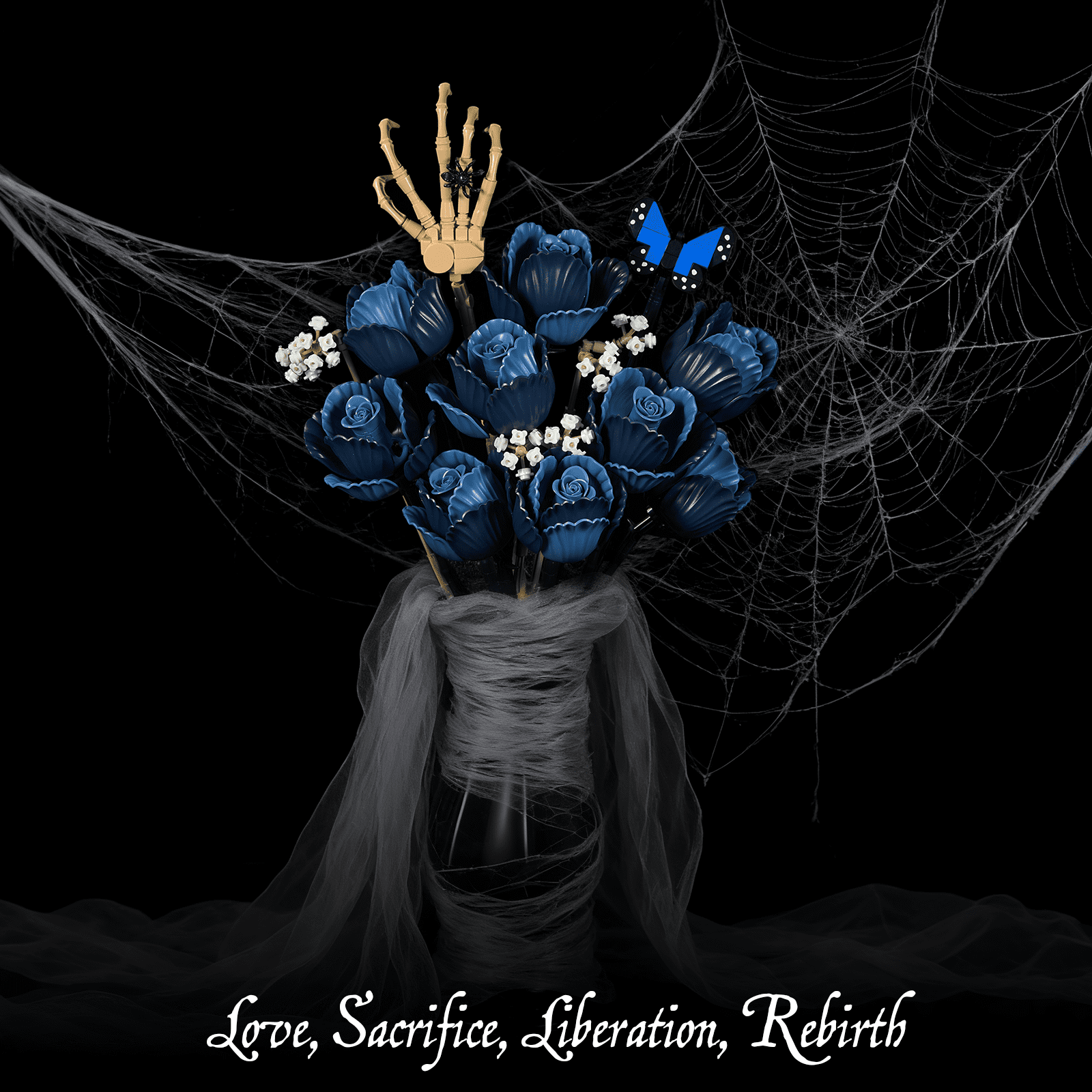 BuildingBoat Skull Bouquet Building Block Set Gothic Rose Flower Decor (Blue, 1 Set) xvpv0