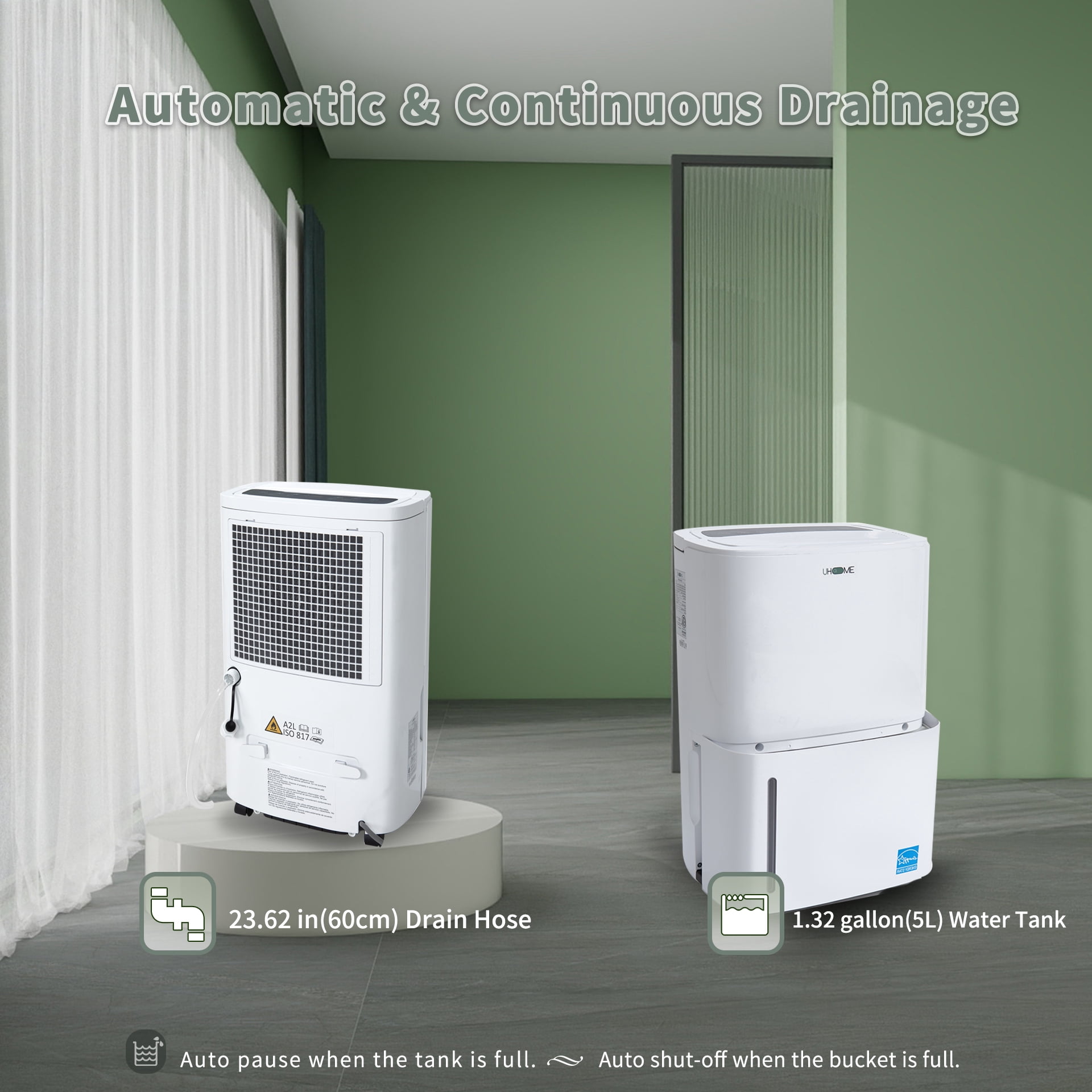 Uhome 120 Pints Dehumidifier for Large Rooms and Basements (White, 1.32 gal) 1ypy1