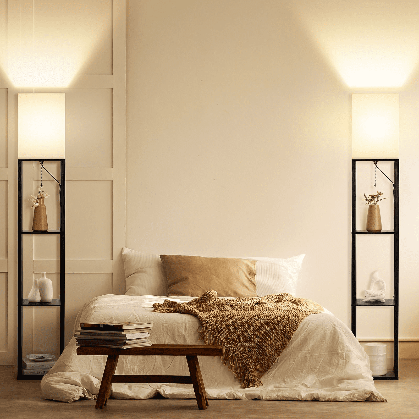 SUNMORY Floor Lamp with Shelves, Standing Lamp for Living Room and Bedroom, Modern Storage Shelf Lamp with LED Bulb (Black, 63 in) uk1io