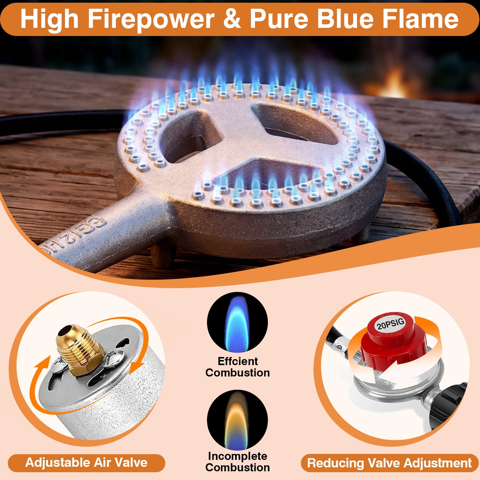 SIXDAY 260,000 BTU High-Pressure Propane Burner Stove, Heavy-Duty Outdoor Gas Cooker with 0-20 PSI Regulator and 4.1 ft Steel-Braided Hose thyy1
