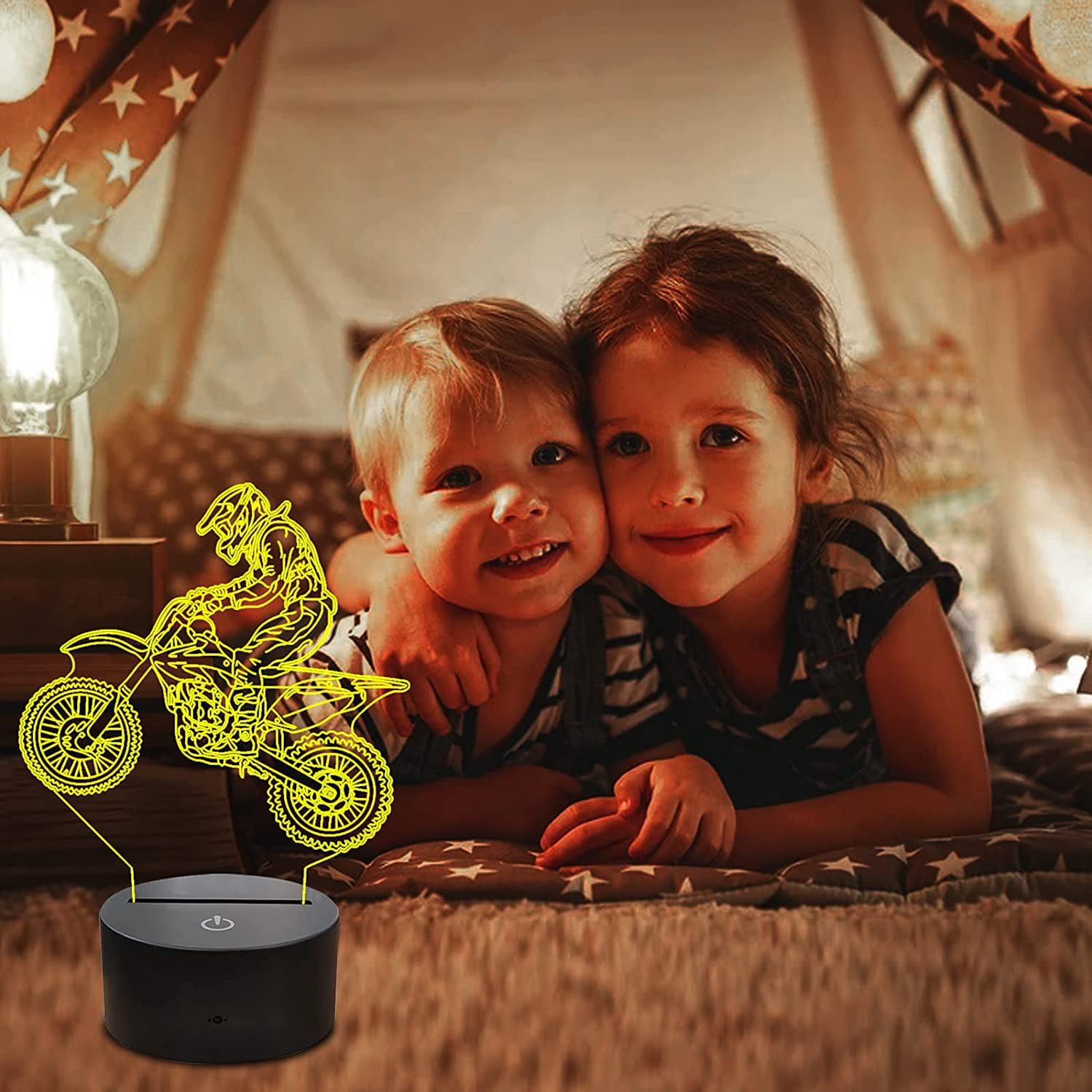Ysitian Motocross 3D LED Night Light Illusion Lamp for Kids Bedroom (Black, 1 Pack) etfuv
