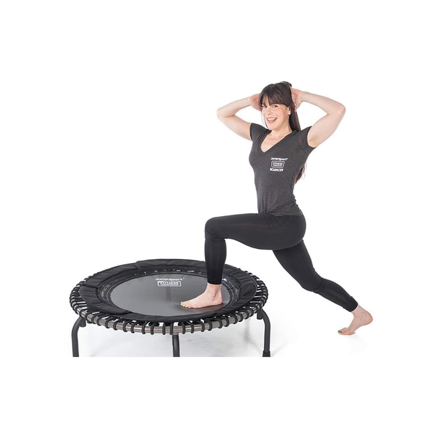 JumpSport 370 PRO Indoor Fitness Trampoline with Adjustable Handle Bar (Black, 39 in) hq6eu