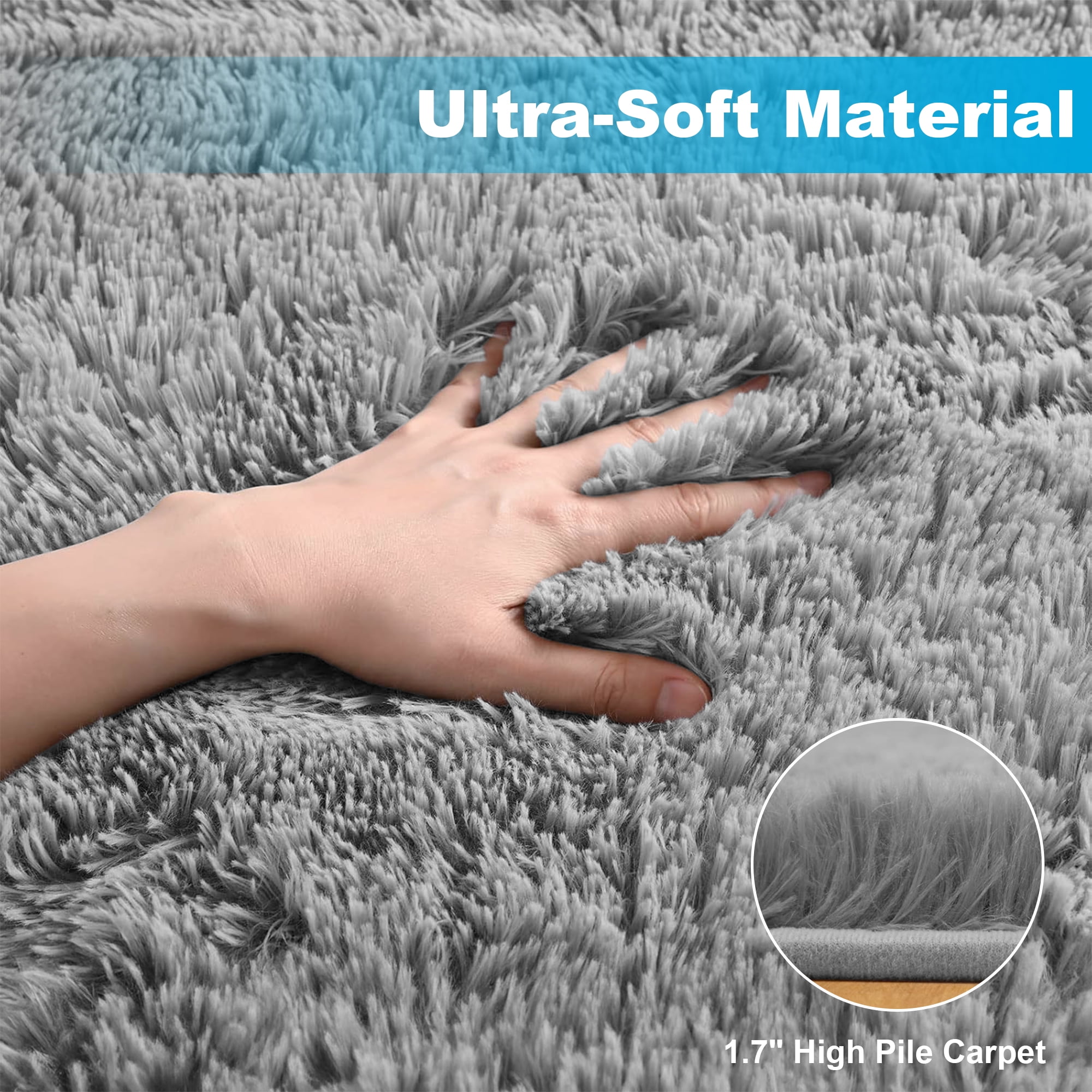 Nefoso Shag Area Rug, Soft Fluffy Carpet for Living Room and Bedroom Decor (Light Gray, 8 ft x 10 ft) adm59