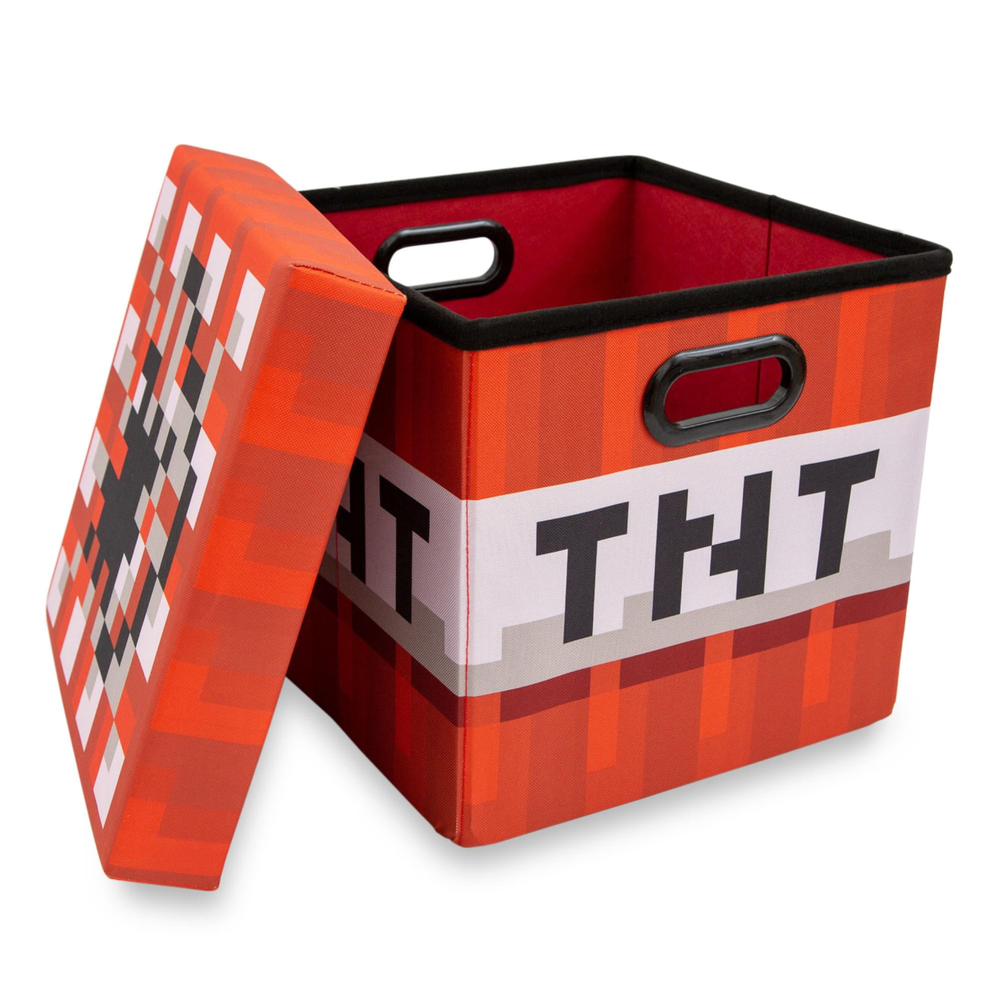 Minecraft TNT Block Fabric Storage Bin Cube Organizer with Lid (Red, 13 in) jqqhy
