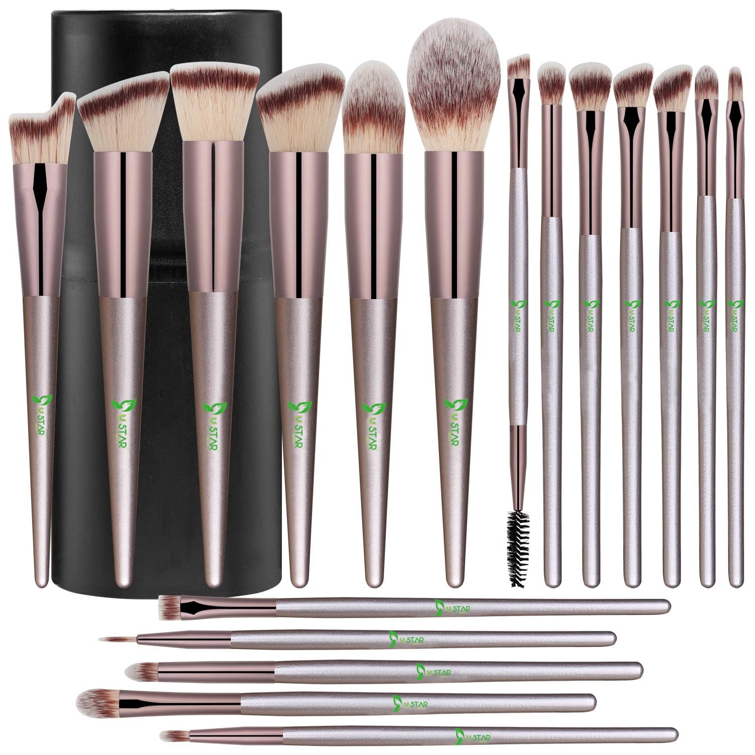 BS-Mall Makeup Brush Set 18-Piece Professional Synthetic Foundation Powder Eye Shadow Blush Kit (Champagne Gold, 18-Piece) v9phy