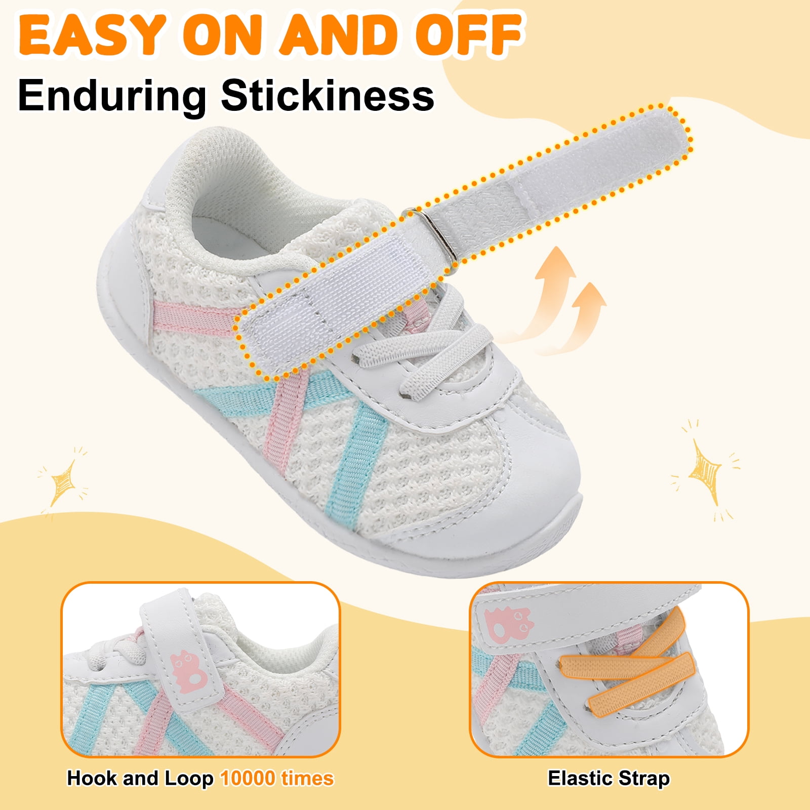 Barerun Toddler First Walking Sneakers Lightweight Breathable Mesh Shoes (White, 5 in) v4ulh