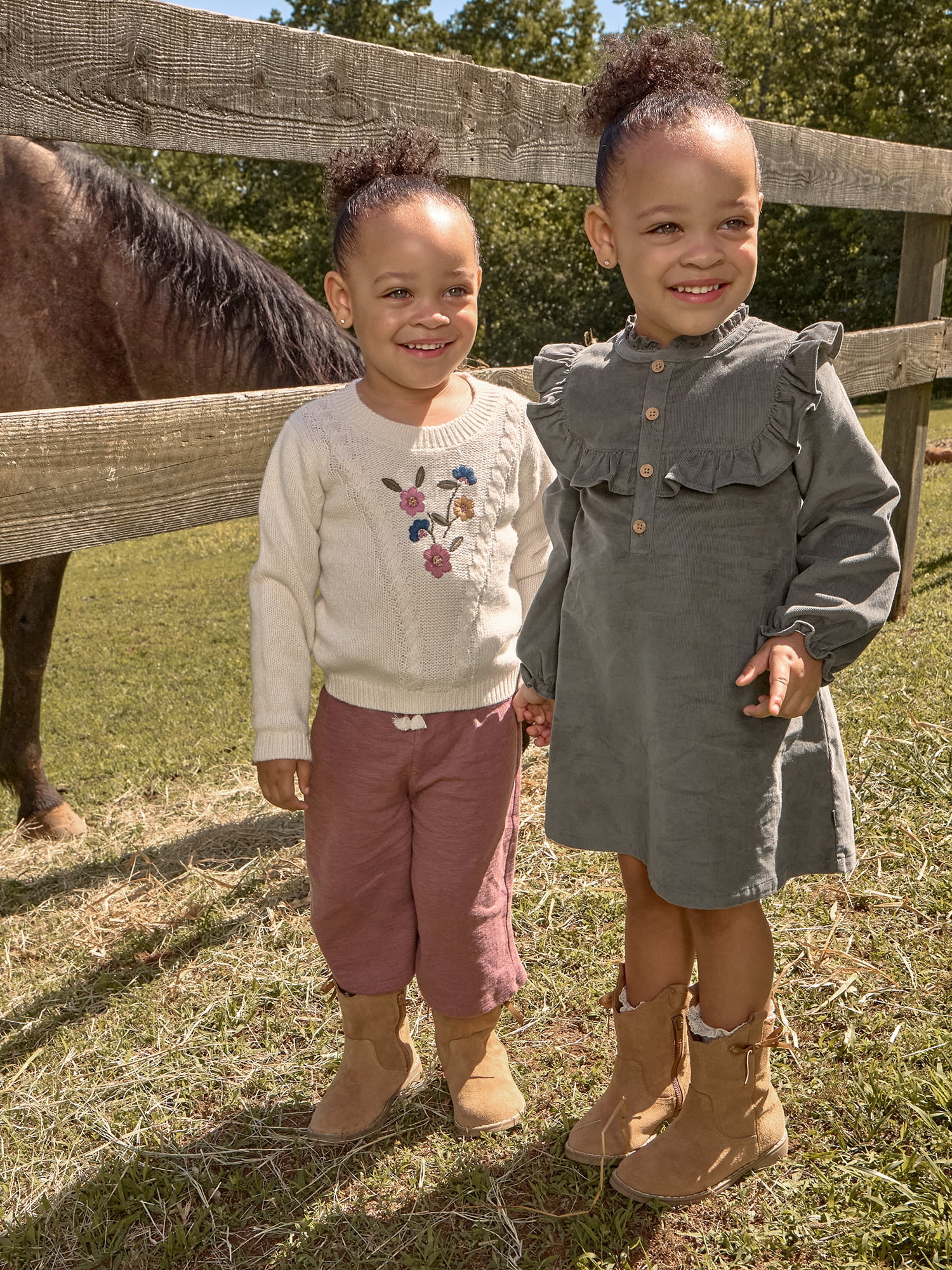 Modern Moments by Gerber Toddler Girl Ruffled Yoke Dress (Grey, 12M-5T) hky2t