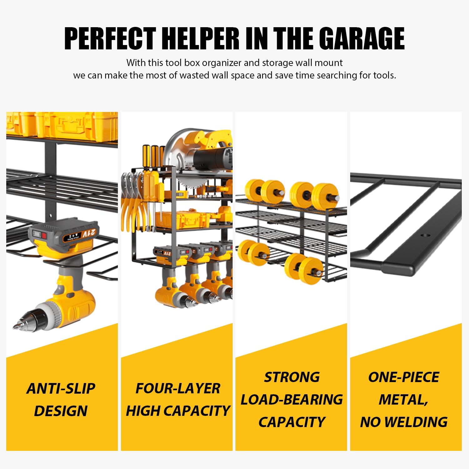 CATGOOD Power Tool Organizer, 4-Tier Wall Mount Storage Rack for 8 Drills, Heavy-Duty Metal Workshop Shelf (Black) jj1hx