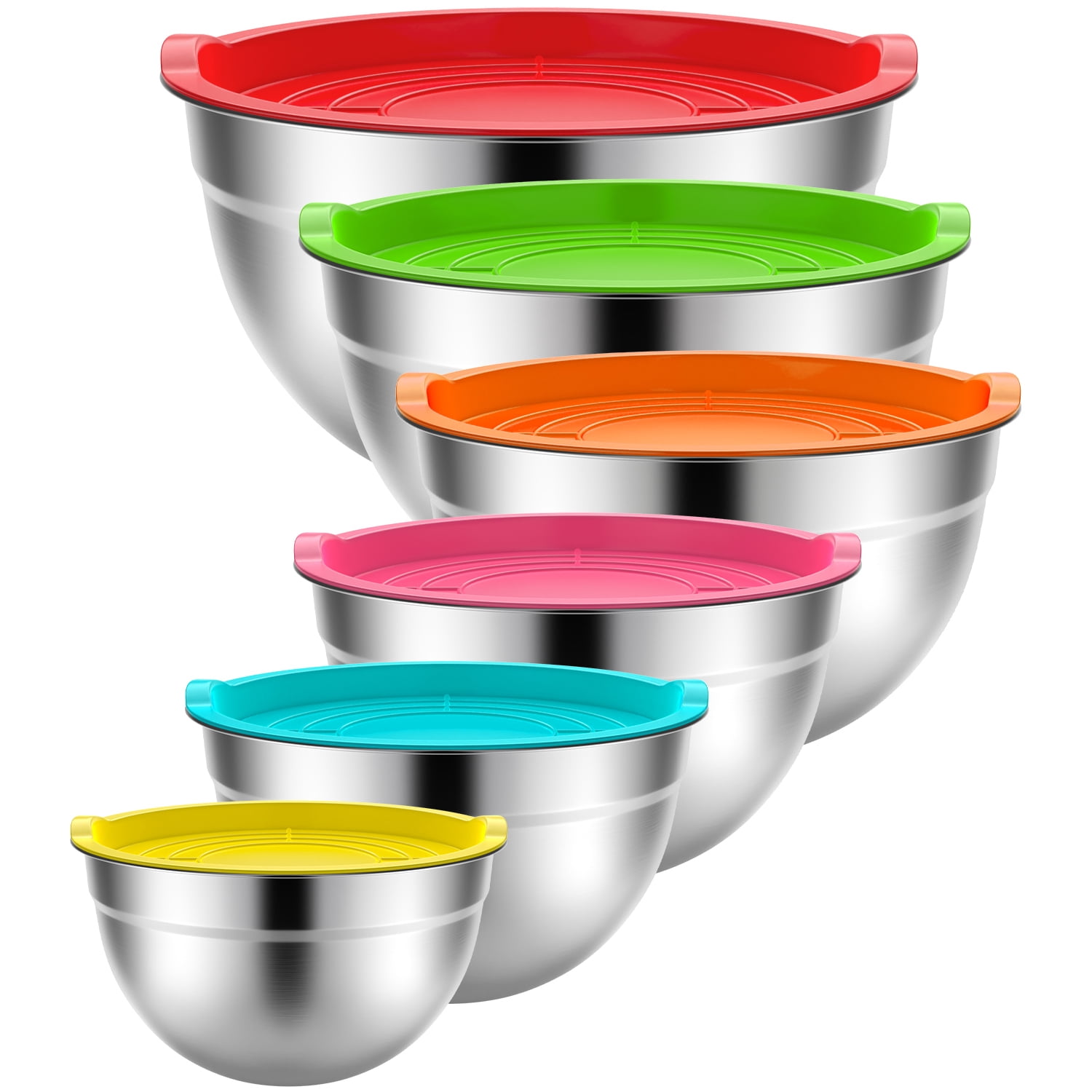 TINANA Stainless Steel Mixing Bowls with Lids, Nesting Kitchen Prep Bowls Set (Multicolor, 6 Pack, 0.75 to 4.5 qt) jzt5v