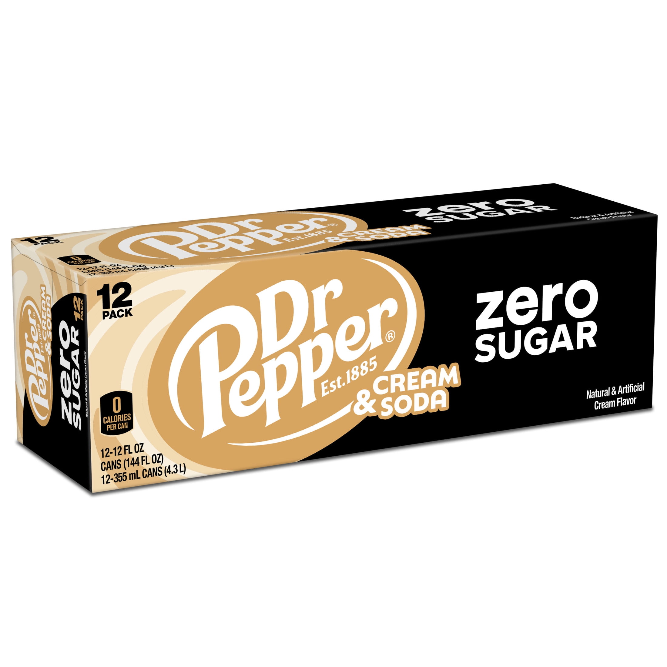 Dr. Pepper Zero Sugar Cream Soda, Refreshing Carbonated Beverage (12 fl oz, 12 Pack) cb012