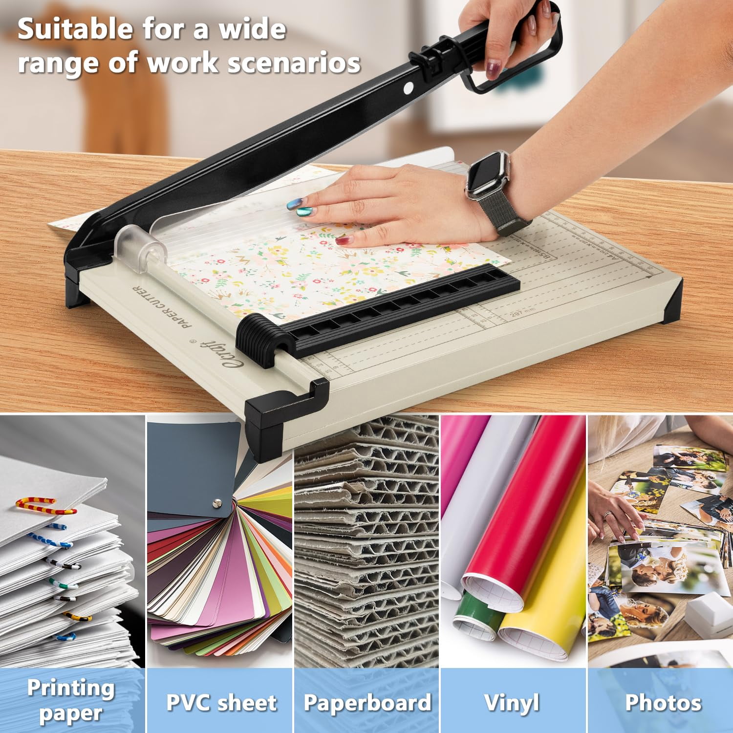 Ecraft Guillotine Paper Cutter, 12 in Heavy Duty Trimmer with Metal Base (White, 15 Sheet Capacity) 3wyk4
