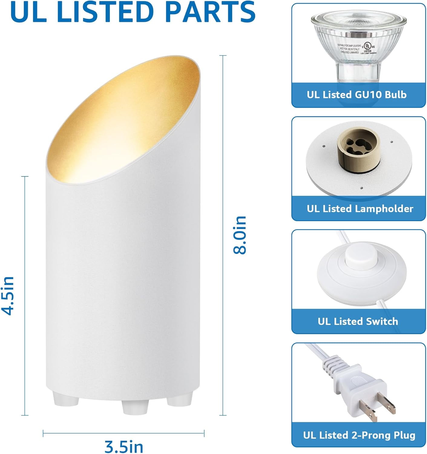 SUNVIE Indoor LED Uplight Floor Lamp with GU10 Bulbs (White, 2 Pack, 8 in Height) rx0mq