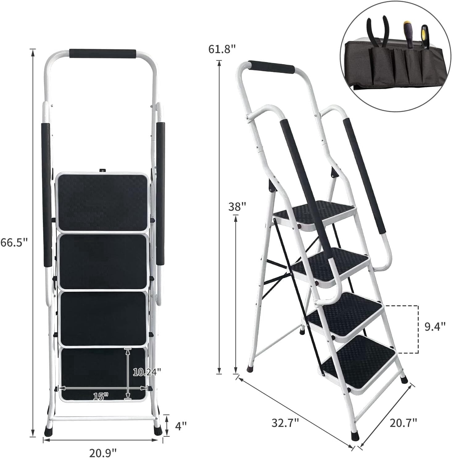 Whifea 4-Step Folding Ladder with Handgrip and Anti-Slip Wide Platform (330 lb Capacity) 0119t