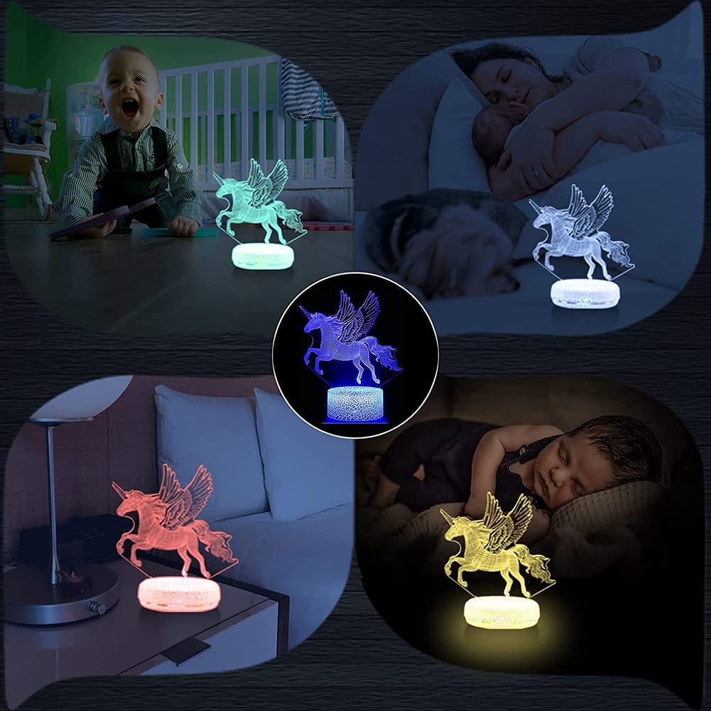 Ysitian 3D Unicorn Night Light with Remote Control, 7-Color LED Bedside Lamp for Kids Bedroom (1 Unit) jj9n2