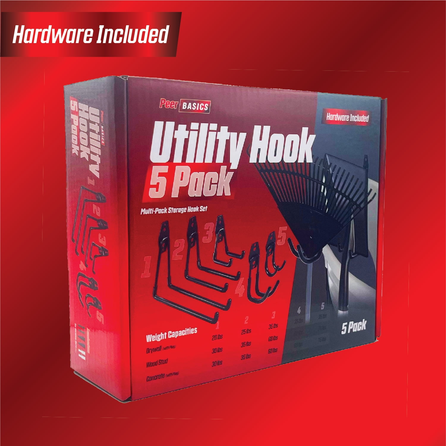PeerBasics Heavy-Duty Utility Hook Set, Garage Organization Storage Hangers (Black, 5 Pack) sxvmi