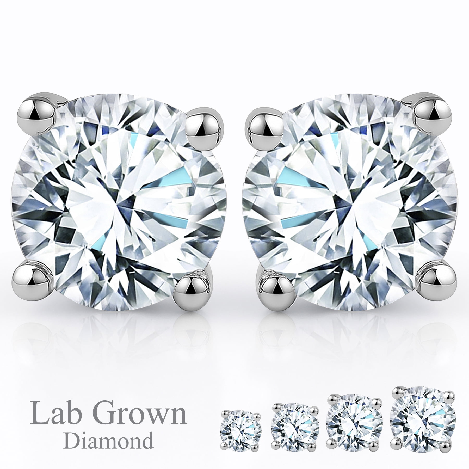 JeenMata Lab Grown Diamond Solitaire Stud Earrings Round Cut 18K White Gold Plated (White, 0.50 Carat) uzrzh