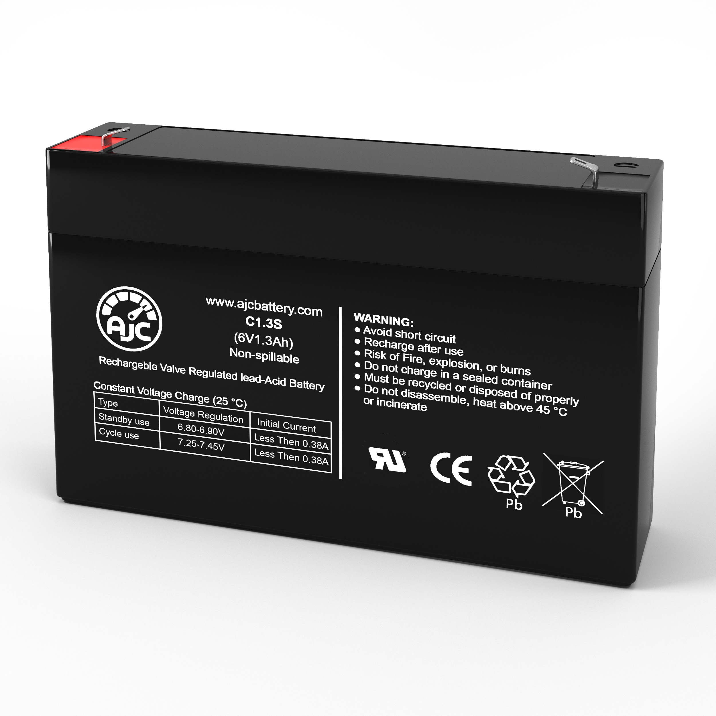 AJC Replacement for Portalac PE126R 6V 1.3Ah Emergency Light Battery (6V, 1.3Ah) 9m29z