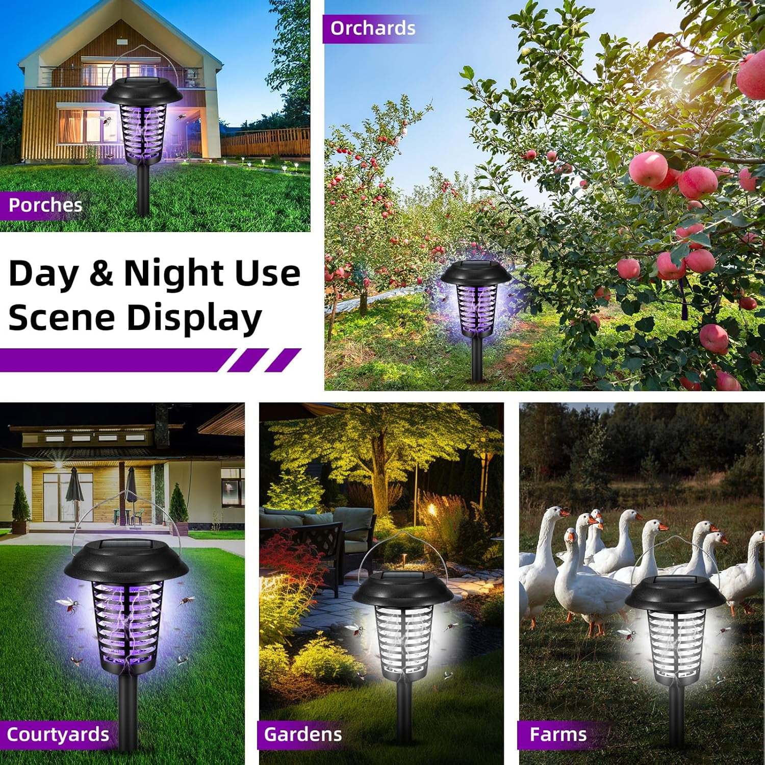 Jinyi Solar Bug Zapper Outdoor Mosquito Killer Lamp (2-Pack, White/Purple Light) gq762