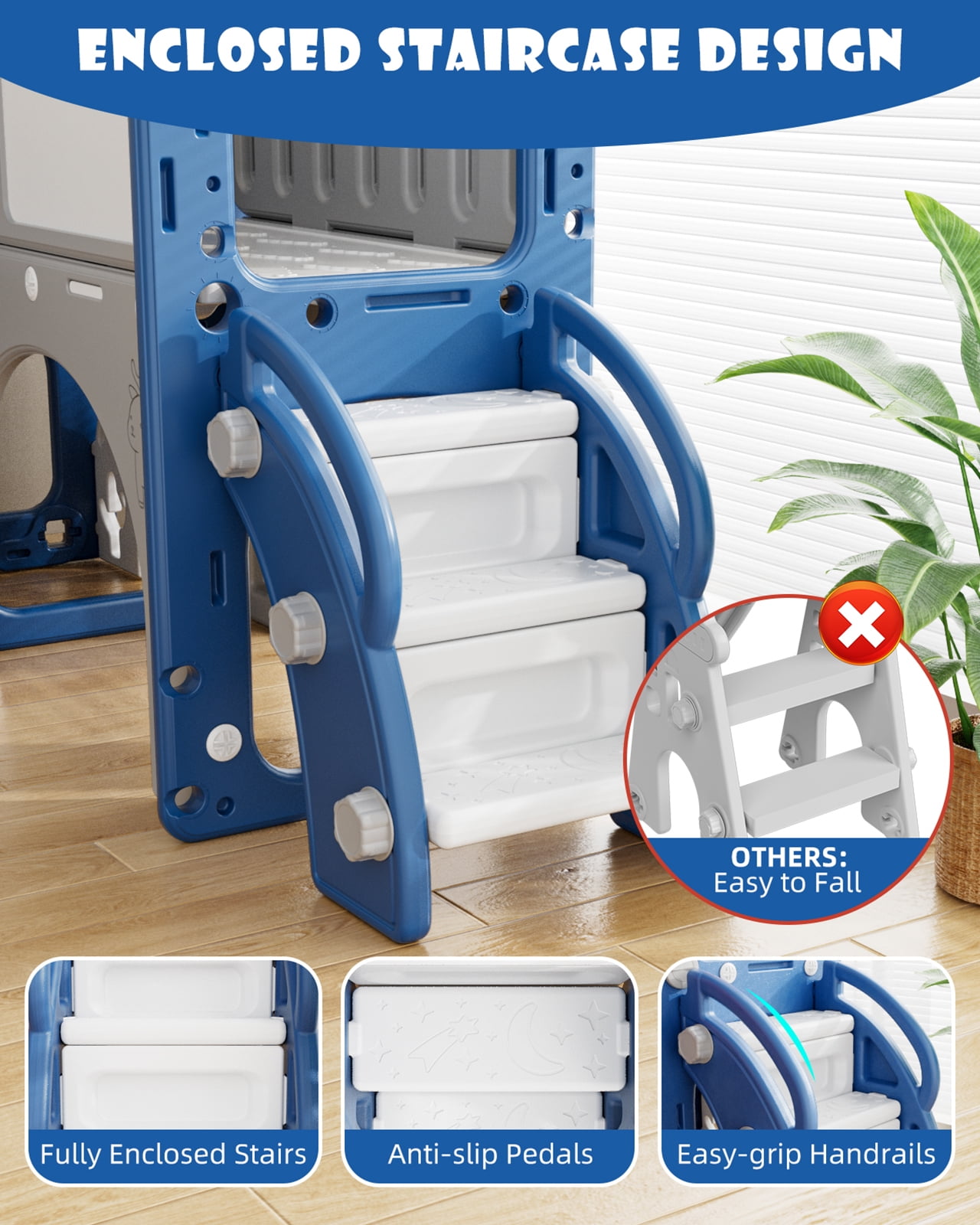 Korimefa 11-in-1 Toddler Climber and Slide Playset with Basketball Hoop and Golf Set (Blue, 62.6 x 62.6 x 39 in) ehwmm