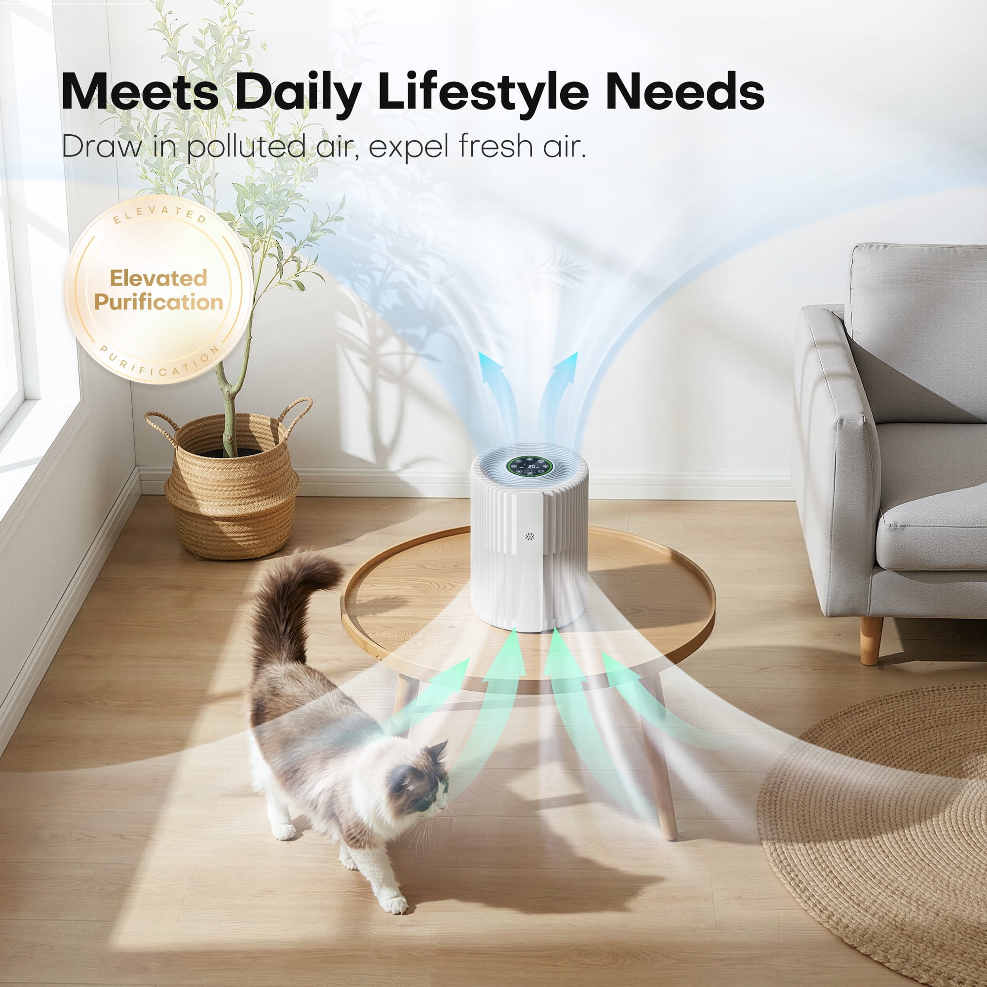 ALROCKET Smart Air Purifier for Home with H13 HEPA Filter, PM2.5 Display, Auto Mode, and 5 Fan Speeds (White, 6.92 x 7.08 x 9.50 in) or8jr