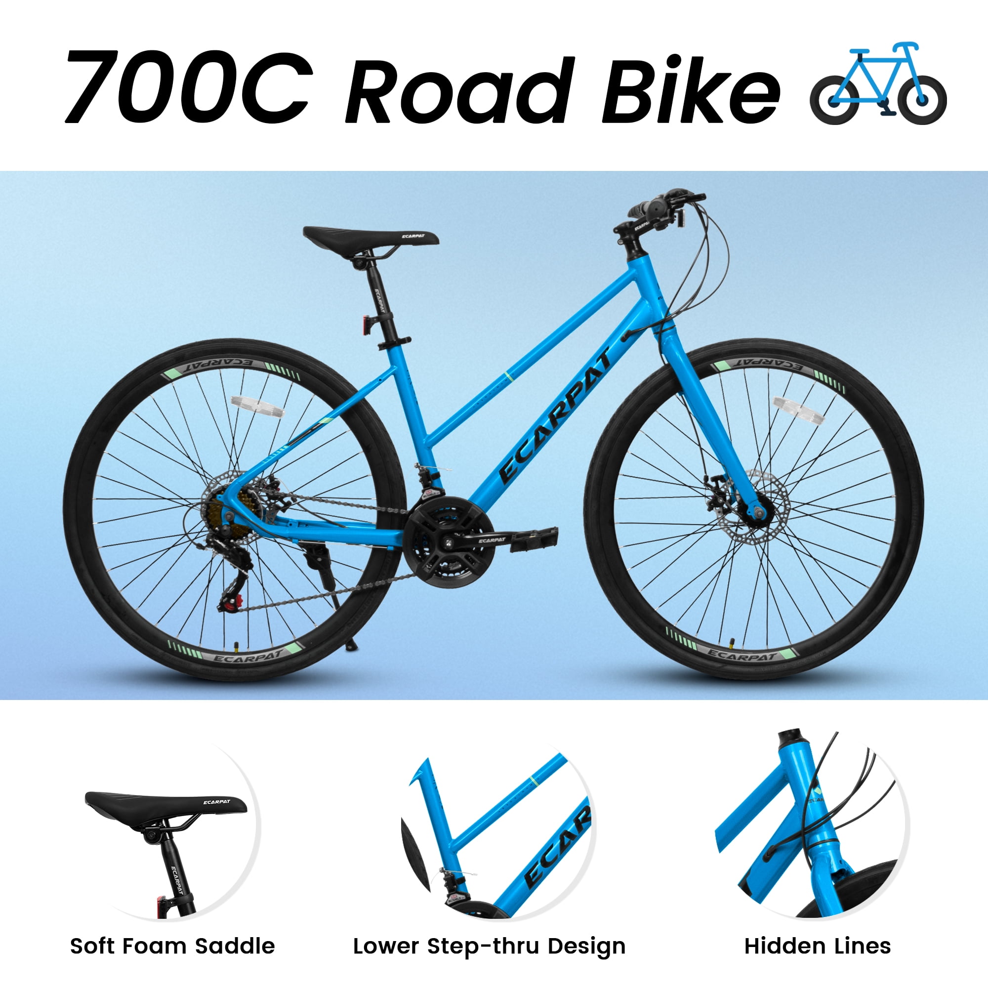 Coowa 700C Road Bike, 21-Speed Commuter Bicycle with Disc Brakes and Steel Frame (Black and Blue, 700 in) m2n4w