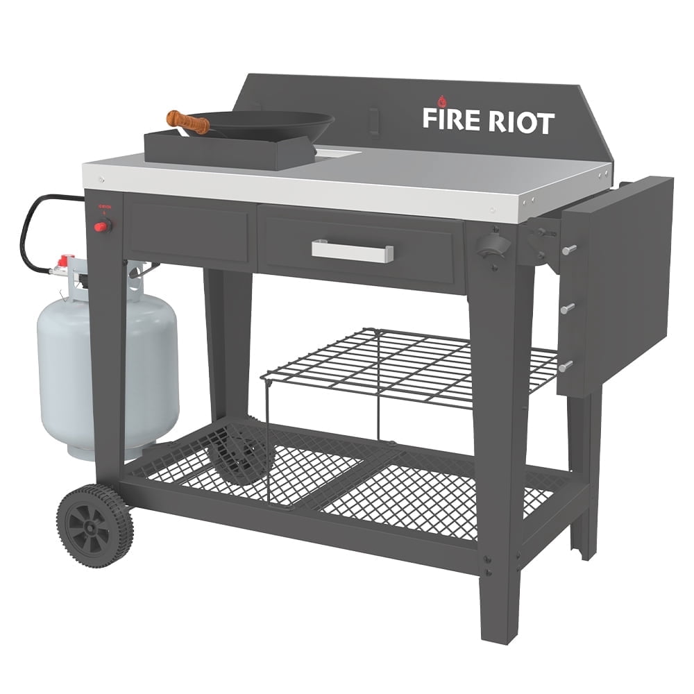 FIRE RIOT Outdoor Wok Burner and Propane Fryer Station with 12.6 in Carbon Steel Wok (Black, 50000 BTU) 8f1he