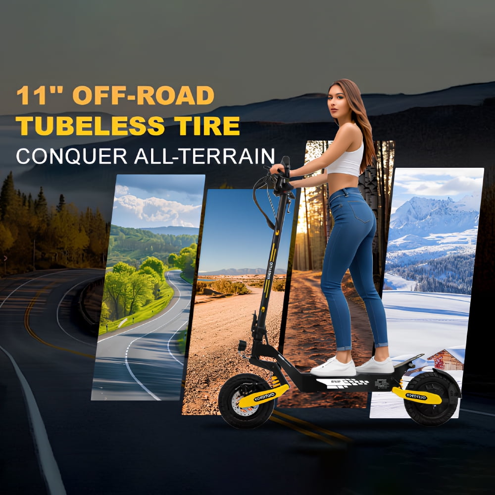 EOEOTWO Off-Road Electric Scooter for Adults, 1200W Motor, 30 MPH Speed, 25-Mile Range, Foldable Commuter Scooter (Yellow, 330 lb Capacity) sb4g6
