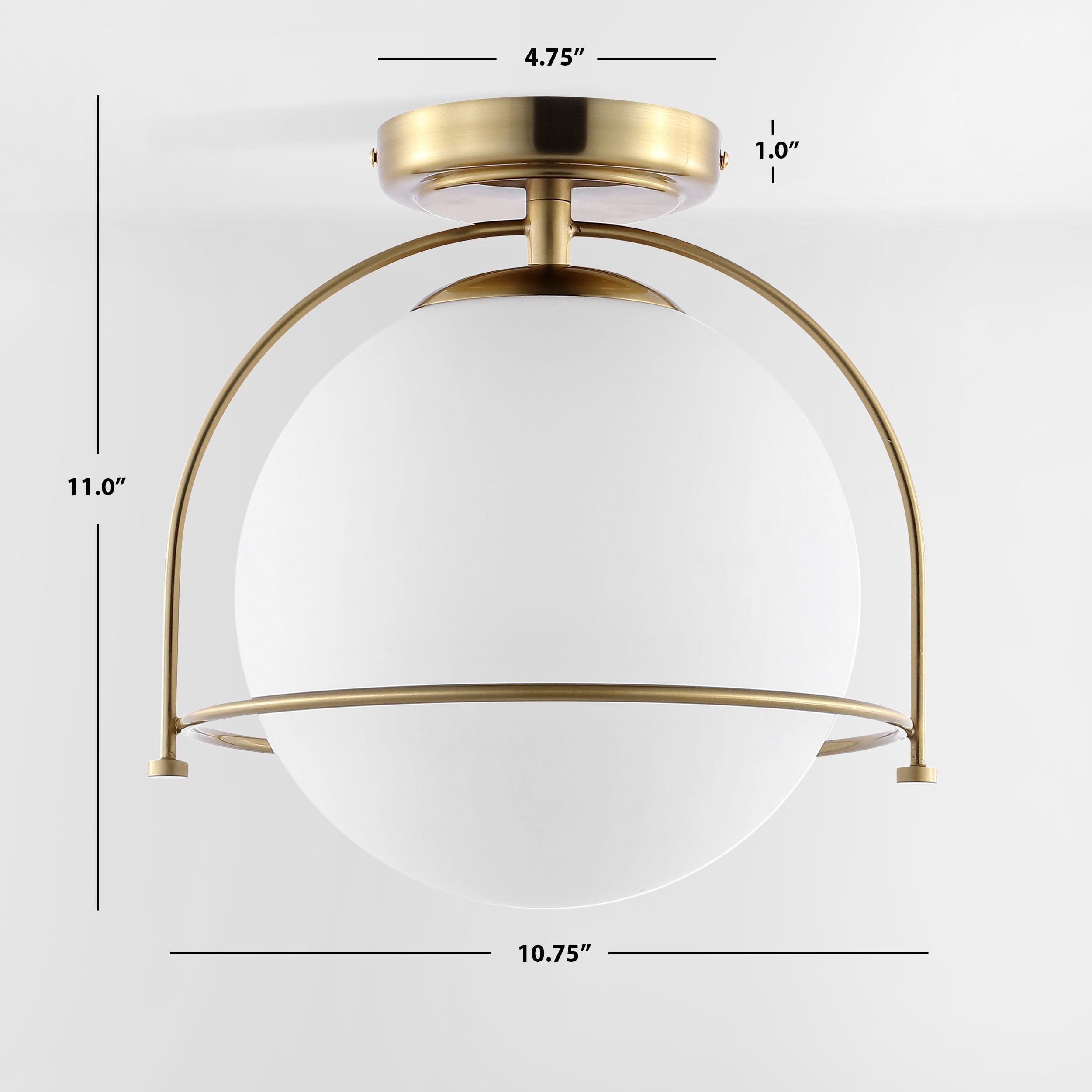 Safavieh Valise Mid-Century Flush Mount Ceiling Light with White Glass Globe (Gold, 11 in.) wxzsd