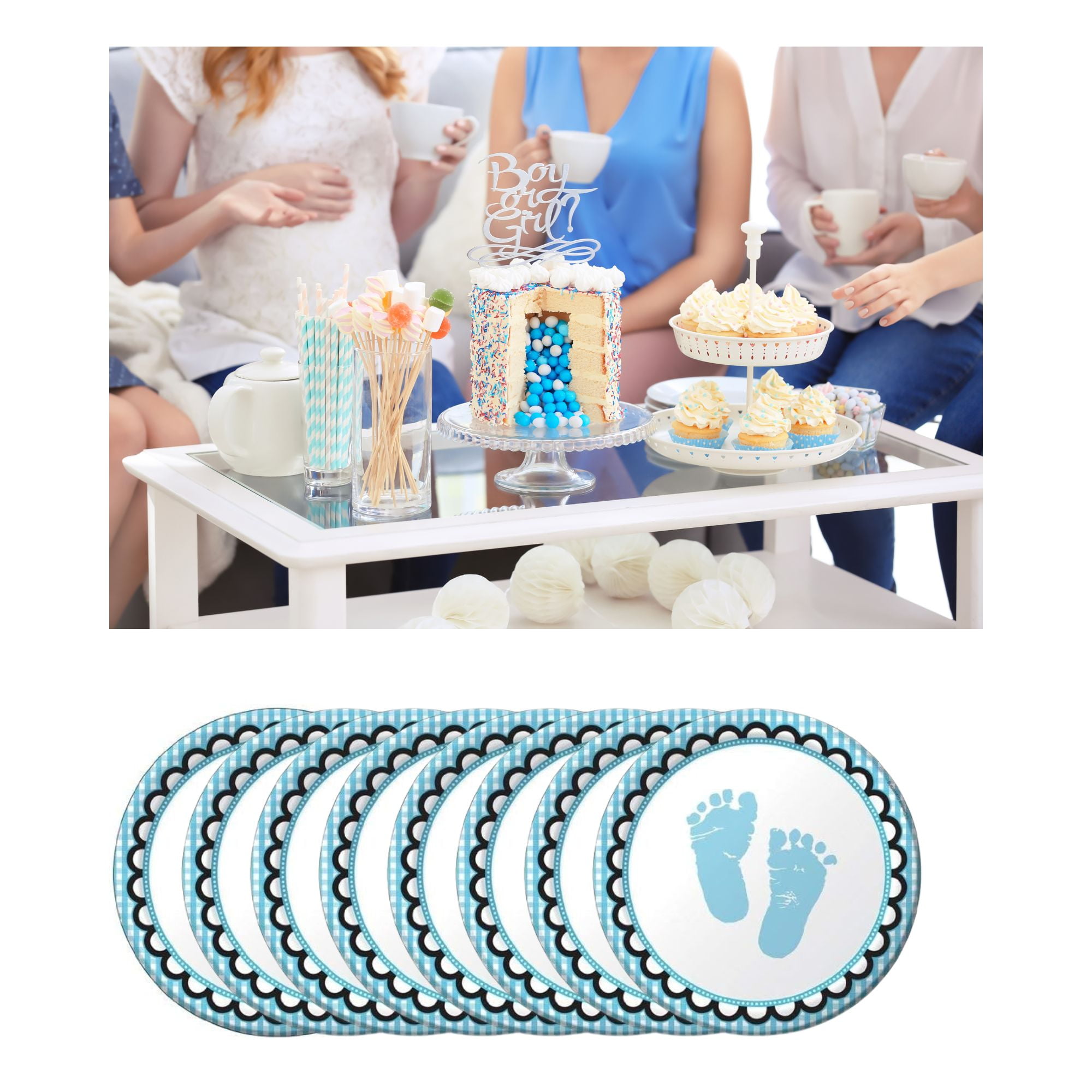 Creative Converting Sweet Baby Feet Party Plates for Baby Shower (Blue, 8 Pack, 7 in) t7ku6