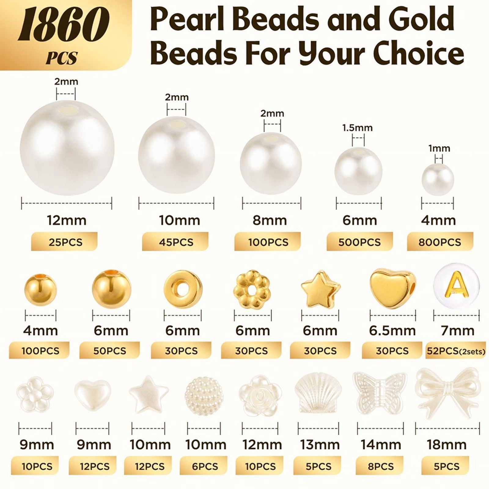 Generic 1860pcs Pearl Bead Jewelry Making Kit for DIY Bracelets and Necklaces (White, 1860 Pieces) 9pprd