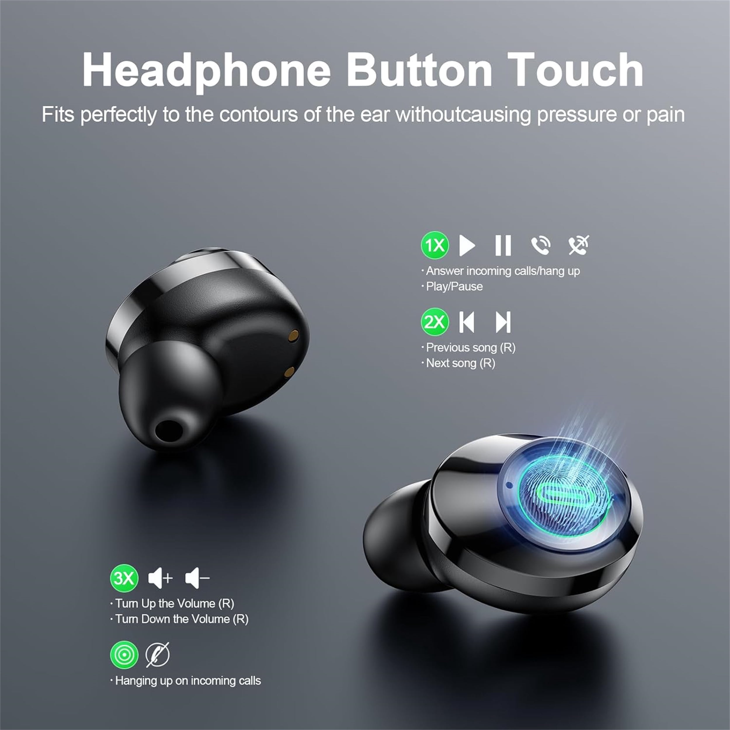 MOYAWSDGN Wireless Earbuds Bluetooth Headphones with Noise Cancelling and 3D HiFi Stereo (Black, 1 Pair) mh268