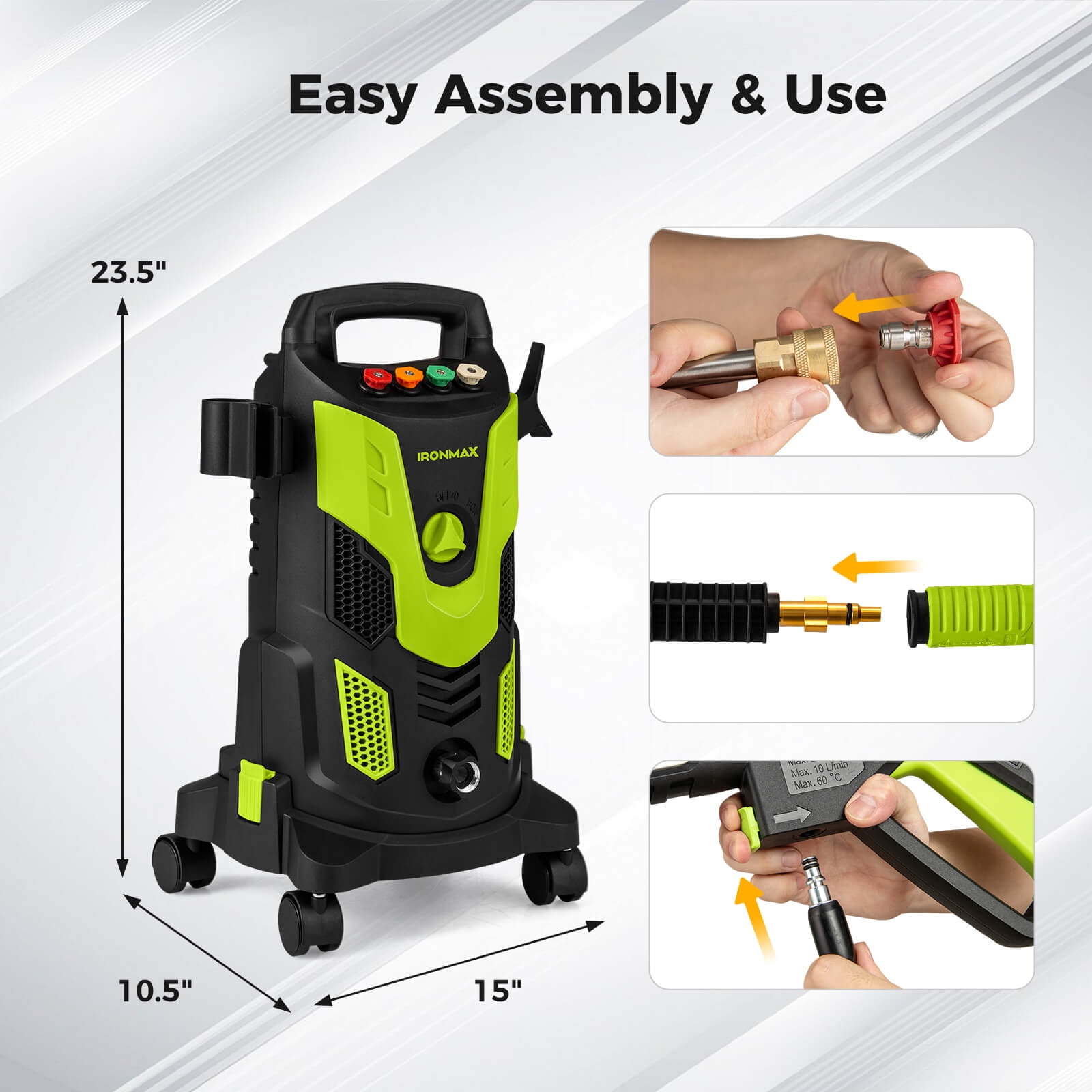 Costway Electric Pressure Washer with 4 Quick-Connect Nozzles and Lockable Wheels (Green, 2300 PSI) nhgyy