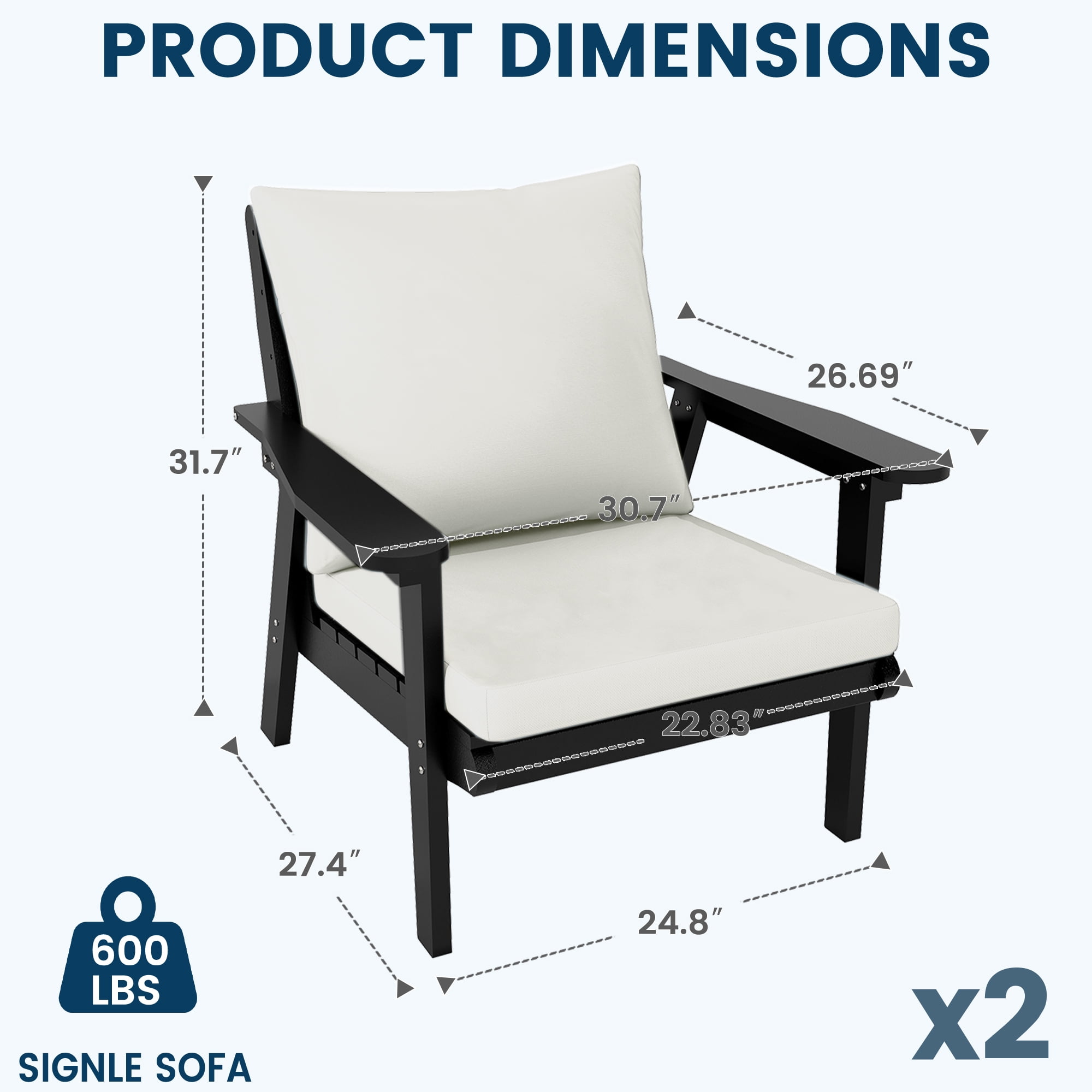 FOOWIN 4-Piece HDPE Outdoor Patio Furniture Set, Weather-Resistant Conversation Sofa Set with Cushions (Navy Frame, Grey Cushion, 4-Person Seating) nfqpc