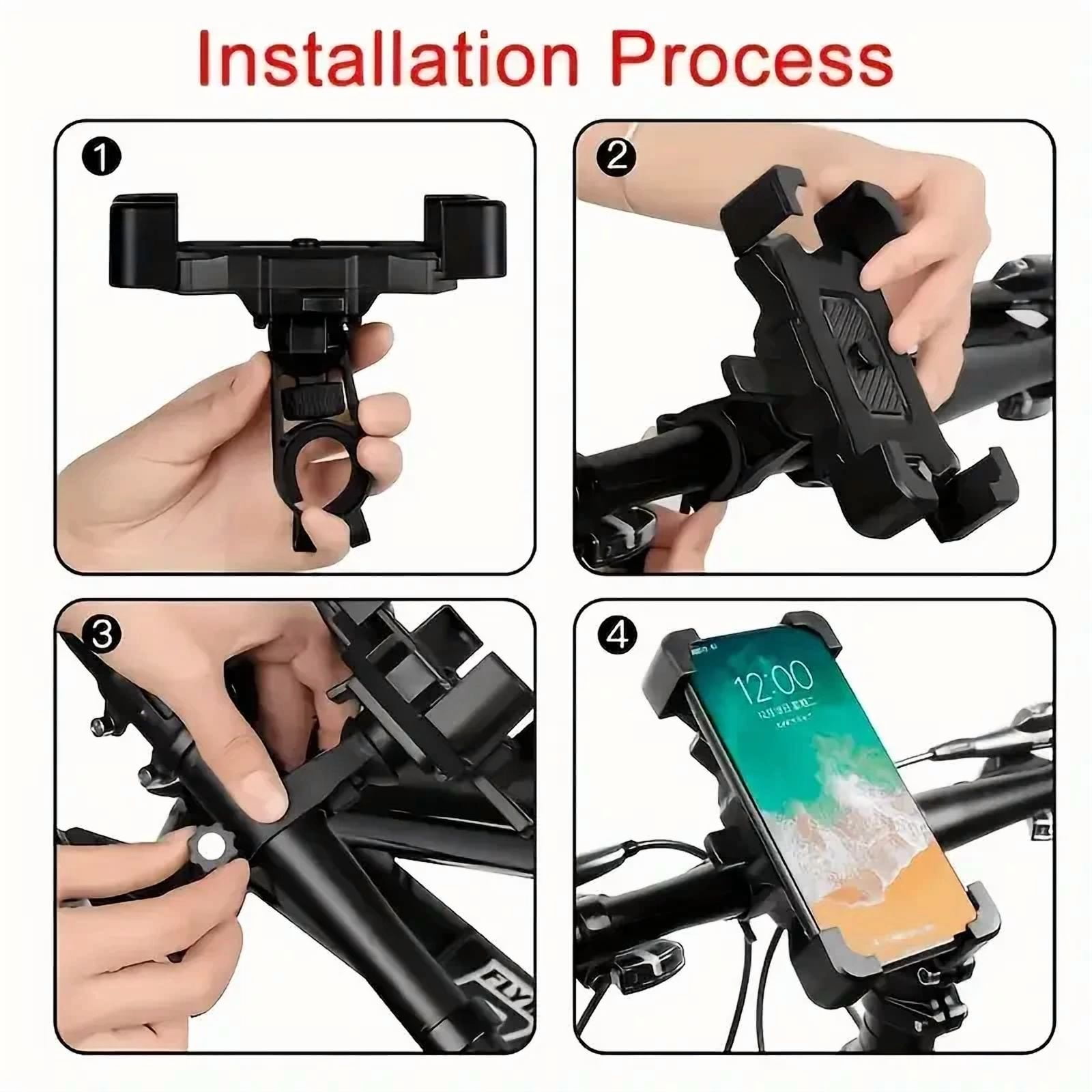 Rhea Motorcycle Phone Mount Auto Lock Anti-Shake Bike Phone Holder (Black, Universal) yu8jc