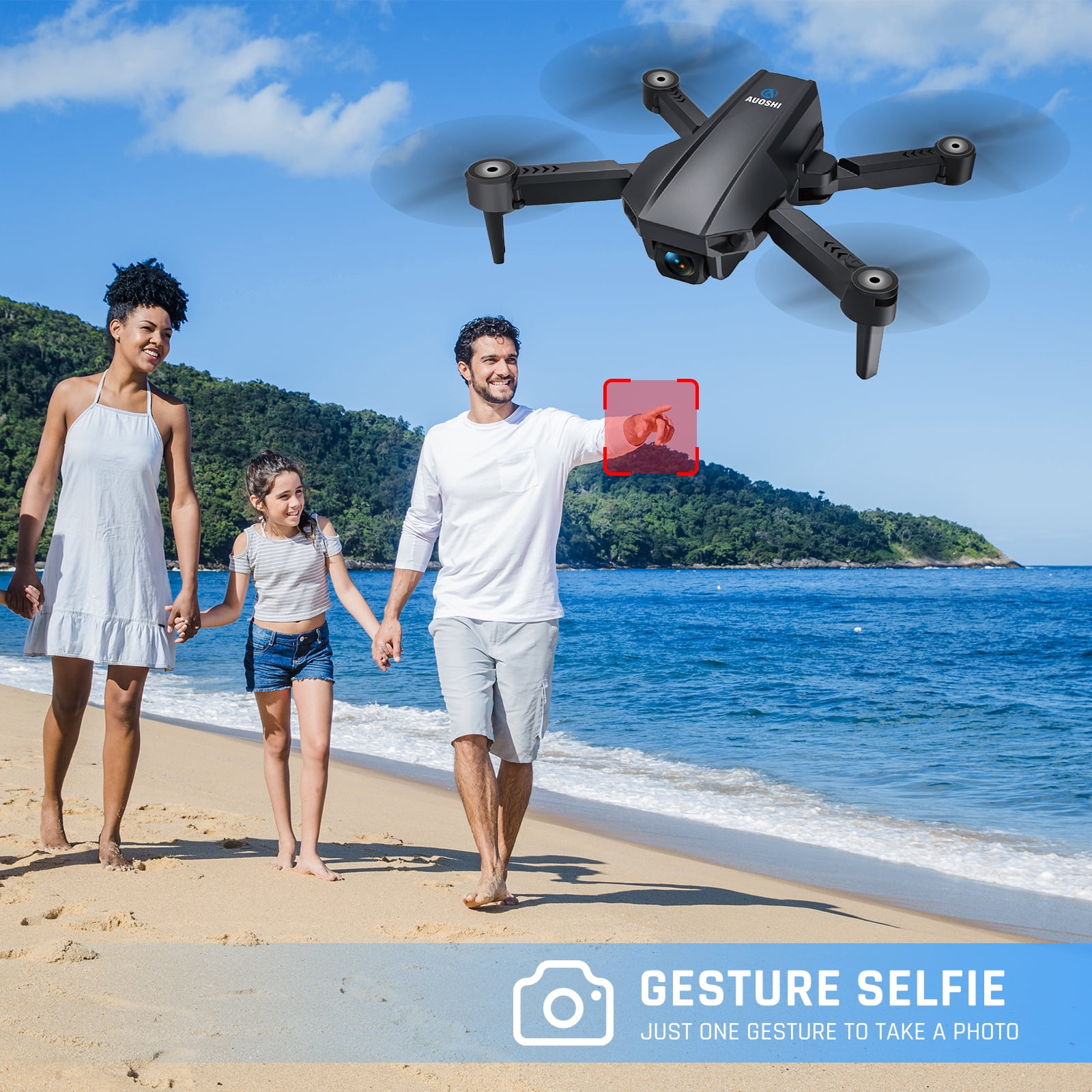 AUOSHI V1 Mini FPV Drone with 1080P HD Camera, Dual Lens, Optical Flow & Gesture Control (Black, 30 Minute Flight Time) dxhli