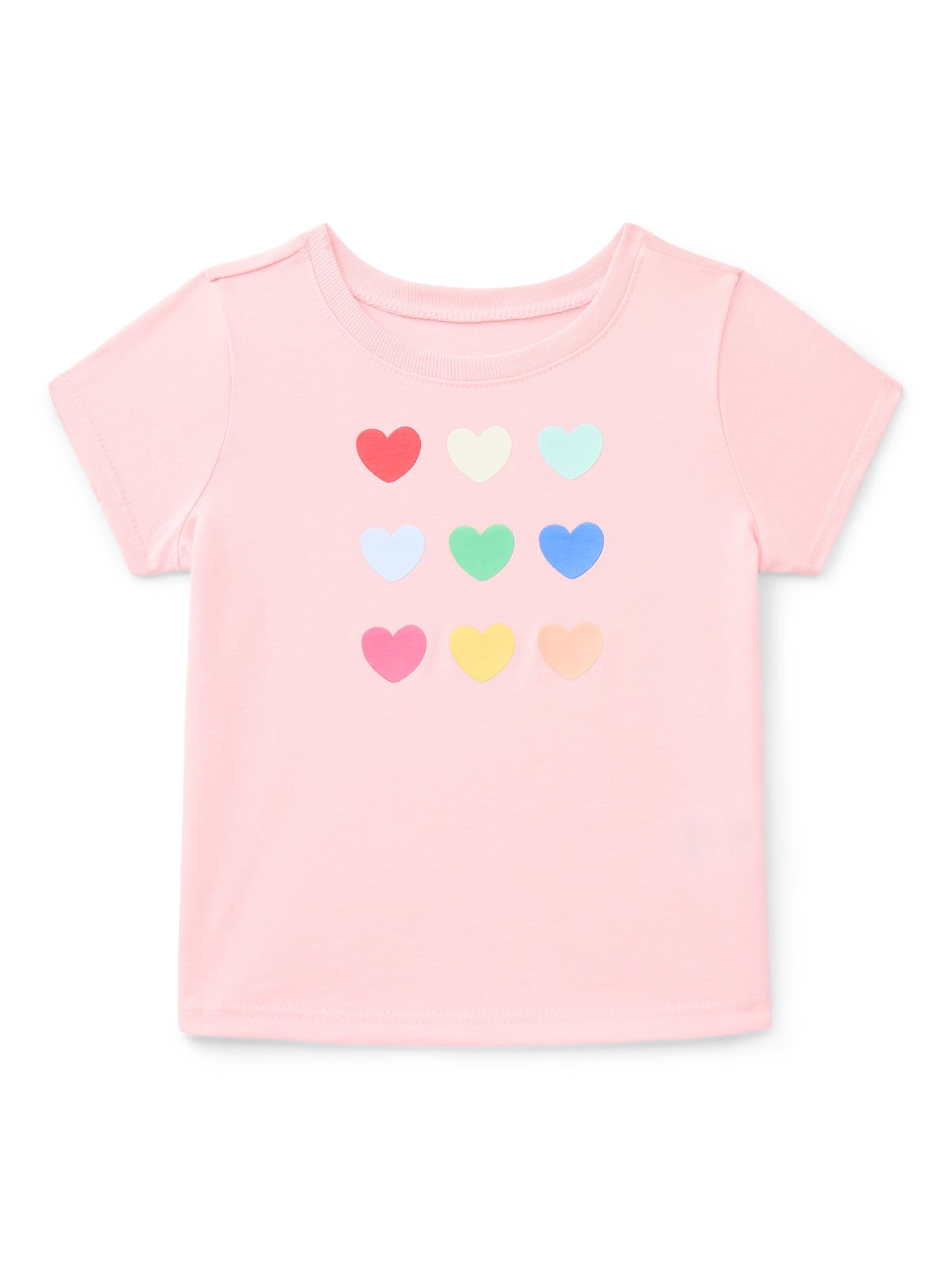 Wonder Nation Baby Girls Crewneck Tee Short Sleeve Soft Cotton Blend (White, 0-24 Months) 3xuc4