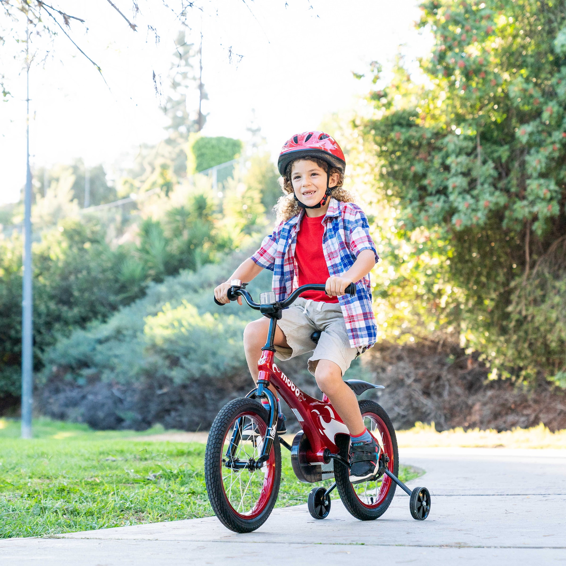 Mobo Lite Kids Bicycle with Training Wheels, Adjustable Handlebars and Seat (Red, 16 in) t54zk