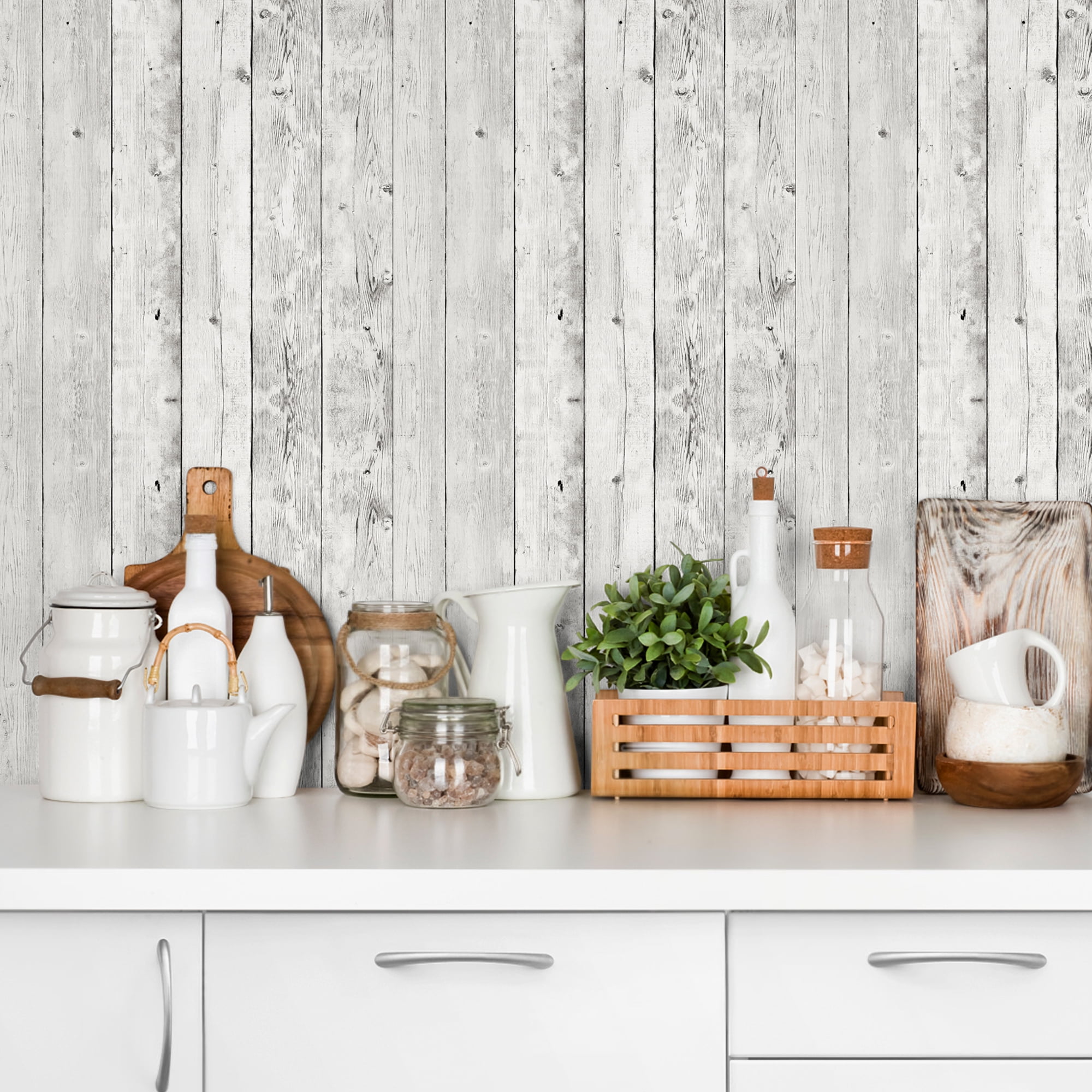 UMIGGEE Peel and Stick Wood Wallpaper, Self-Adhesive Removable Contact Paper for Furniture and Wall Decor (White, 17.7 in x 236 in) ese2f