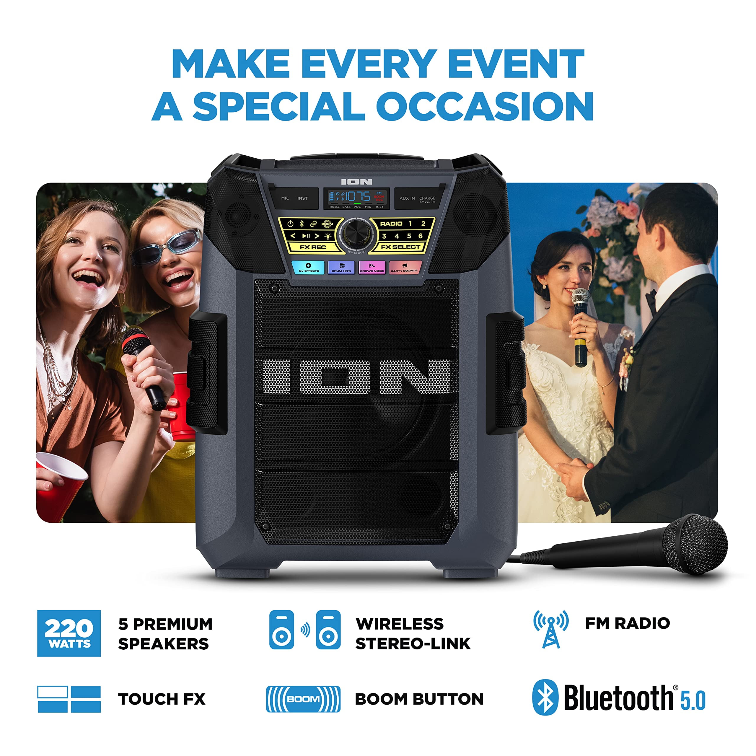ION Audio Block Rocker XL Portable Bluetooth Outdoor Party Speaker (Black, XL) 7t3nh