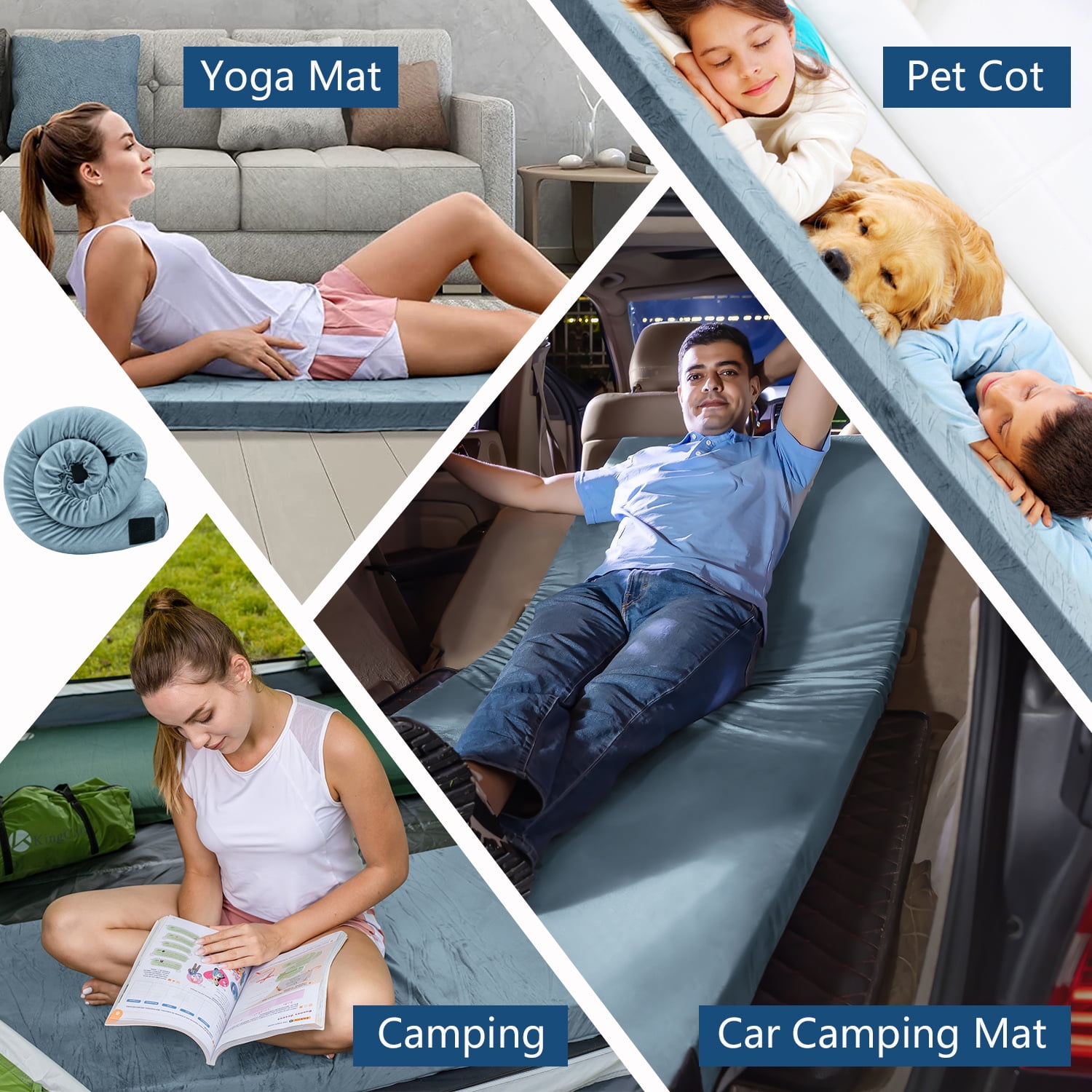 Invoker Memory Foam Camping Mattress Pad, Portable Roll Up Sleeping Mat for Travel and Guest Bed (Grey, 63 in x 26 in x 3 in) mow19