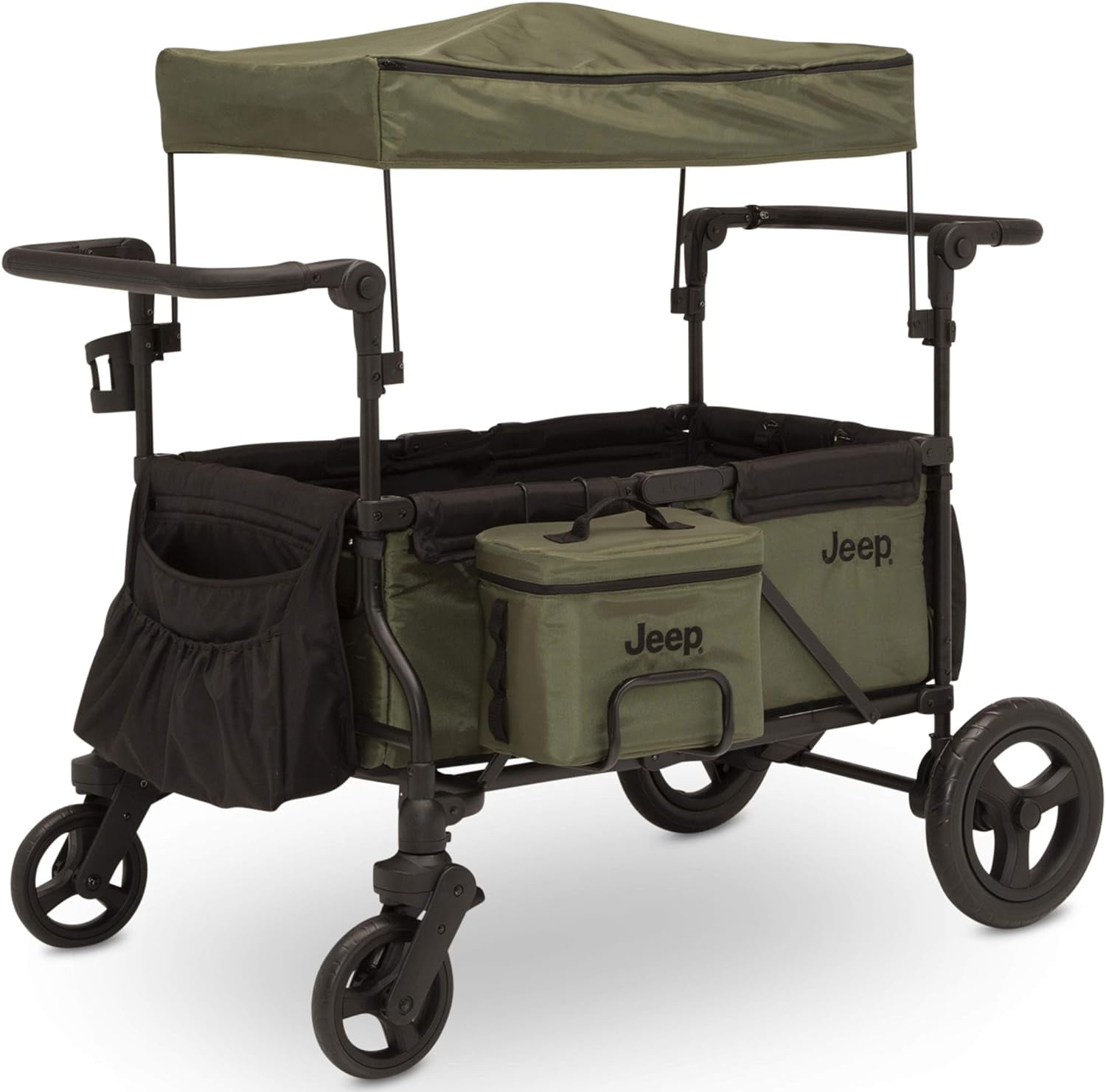 Jeep Deluxe Wrangler Wagon Stroller for 2 Kids, All-Terrain Wheels, Cooler Bag & Canopy (Green, 46 in L x 29 in W x 46 in H) i5nvc
