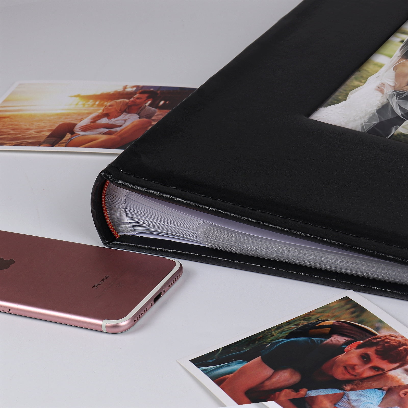RECUTMS Photo Album for 4x6 Pictures, Premium Leather Cover Wedding and Family Memory Book (Black, 300 Photos) iaxn1