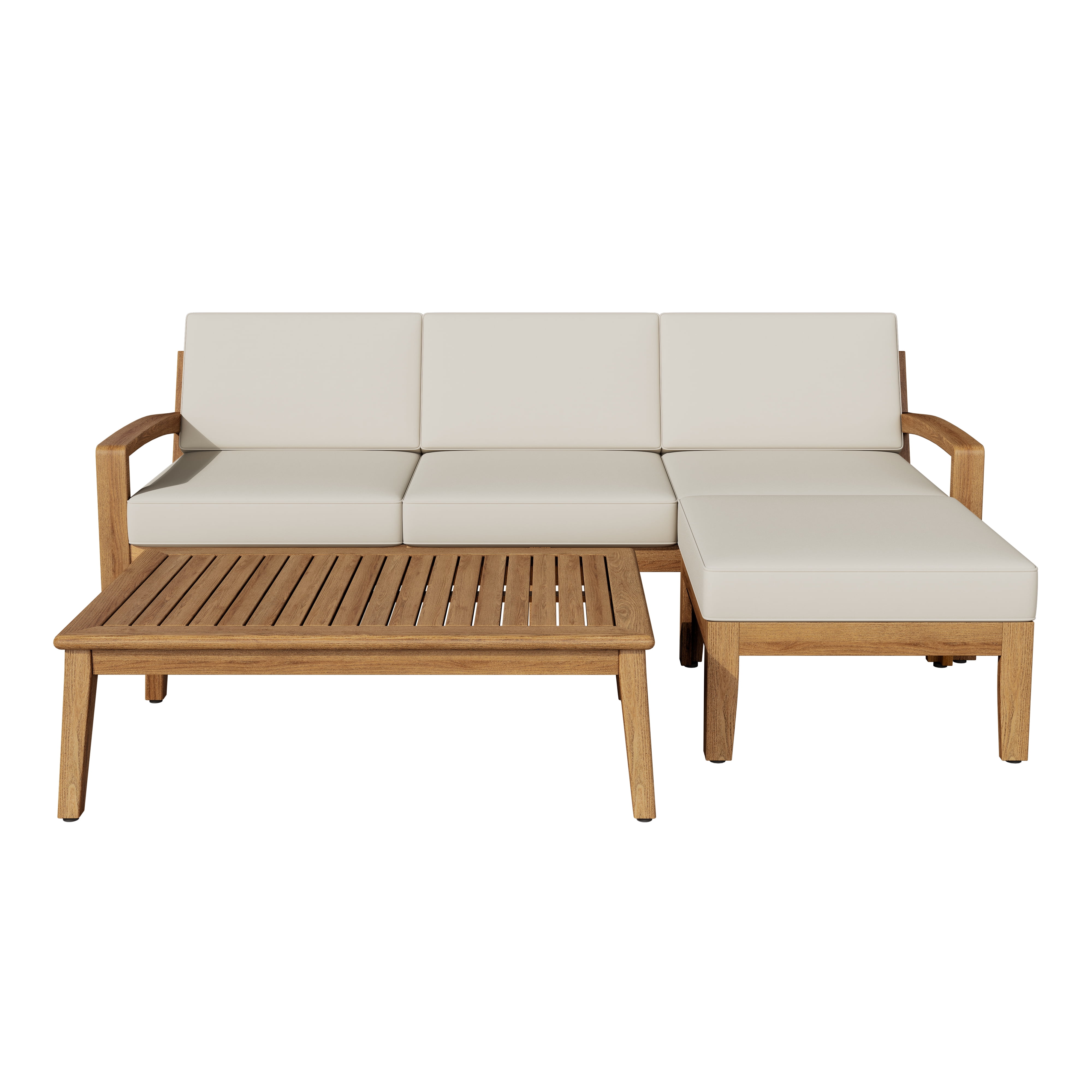 GARITIN L-Shape Sectional Sofa Set, 3-Piece Outdoor Acacia Wood Patio Furniture (Brown and Beige, 3-Seater) biqr8