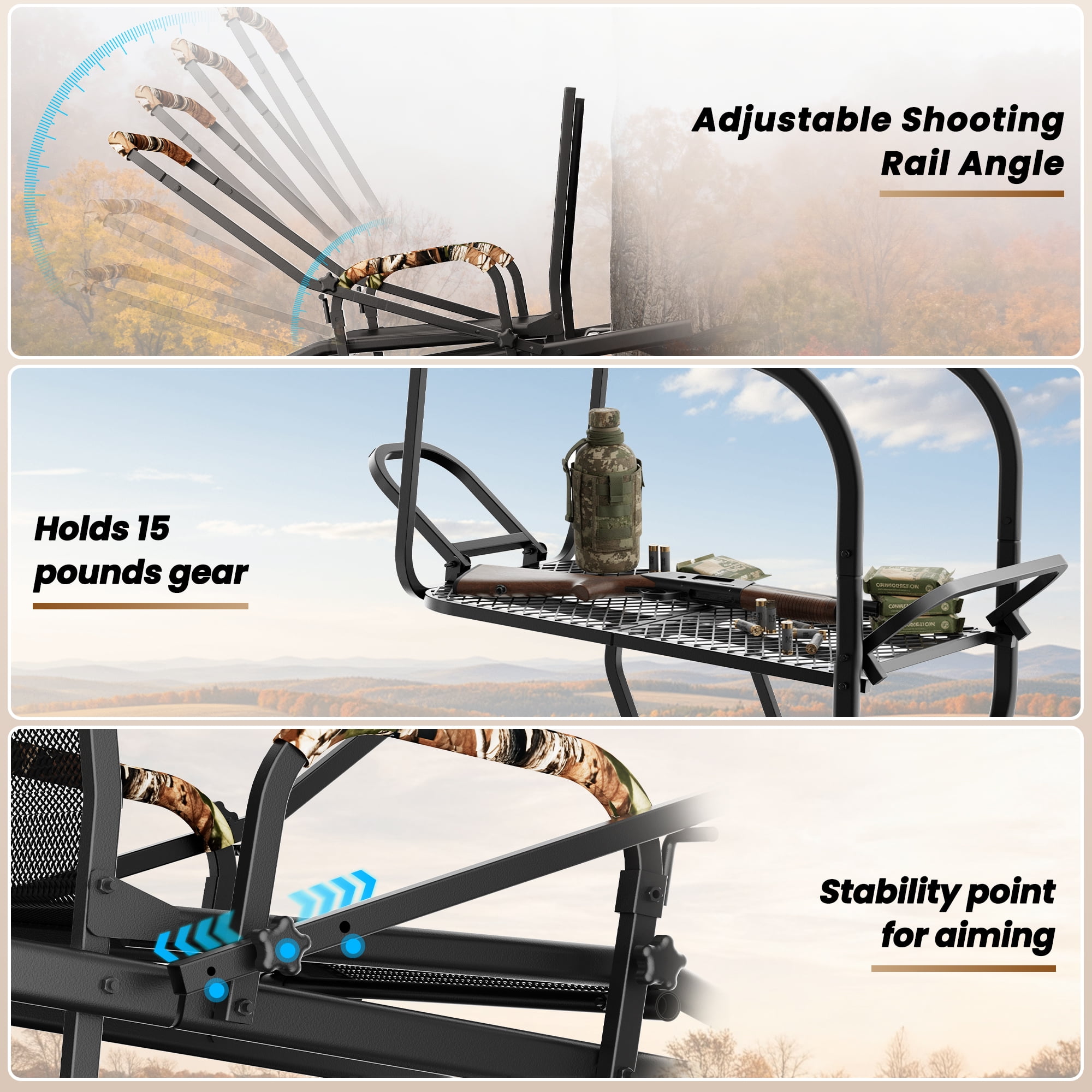 Naipo 18.7 ft Hunting Ladder Stand with Adjustable Shooting Rail and Full Body Harness (Black, 350 lb) 6g0ps