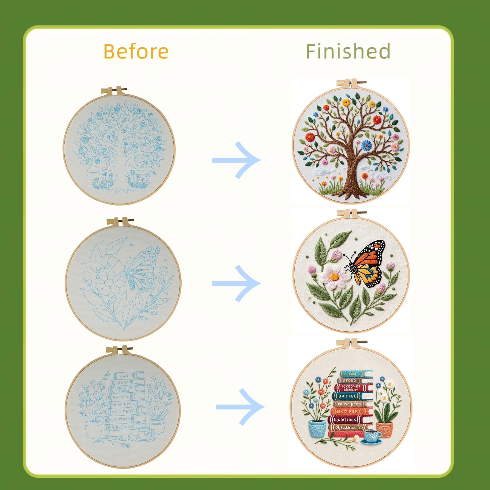 PLNYA Embroidery Starter Kit for Beginners with 3 Pattern Hoops and Stamped Cloth (White, 3-Pack) wl4rg